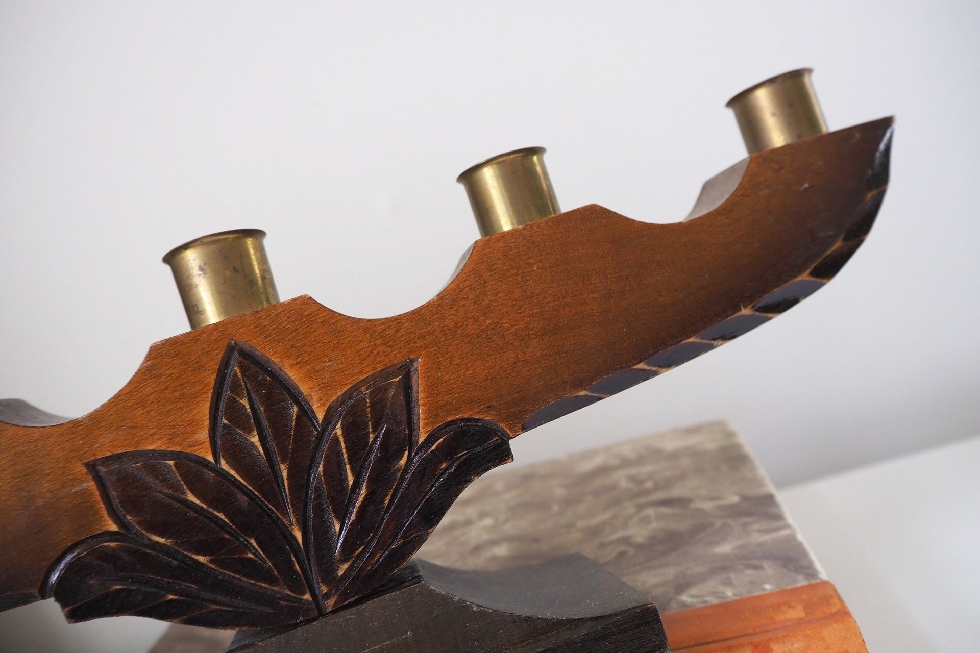 Vintage wooden candelabra | Wooden candelabra | Five arm wooden candlestick holder
