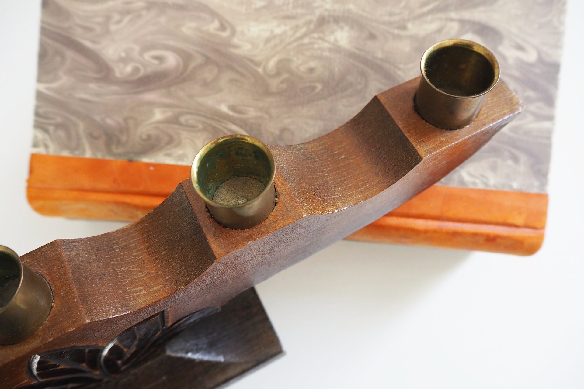 Vintage wooden candelabra | Wooden candelabra | Five arm wooden candlestick holder