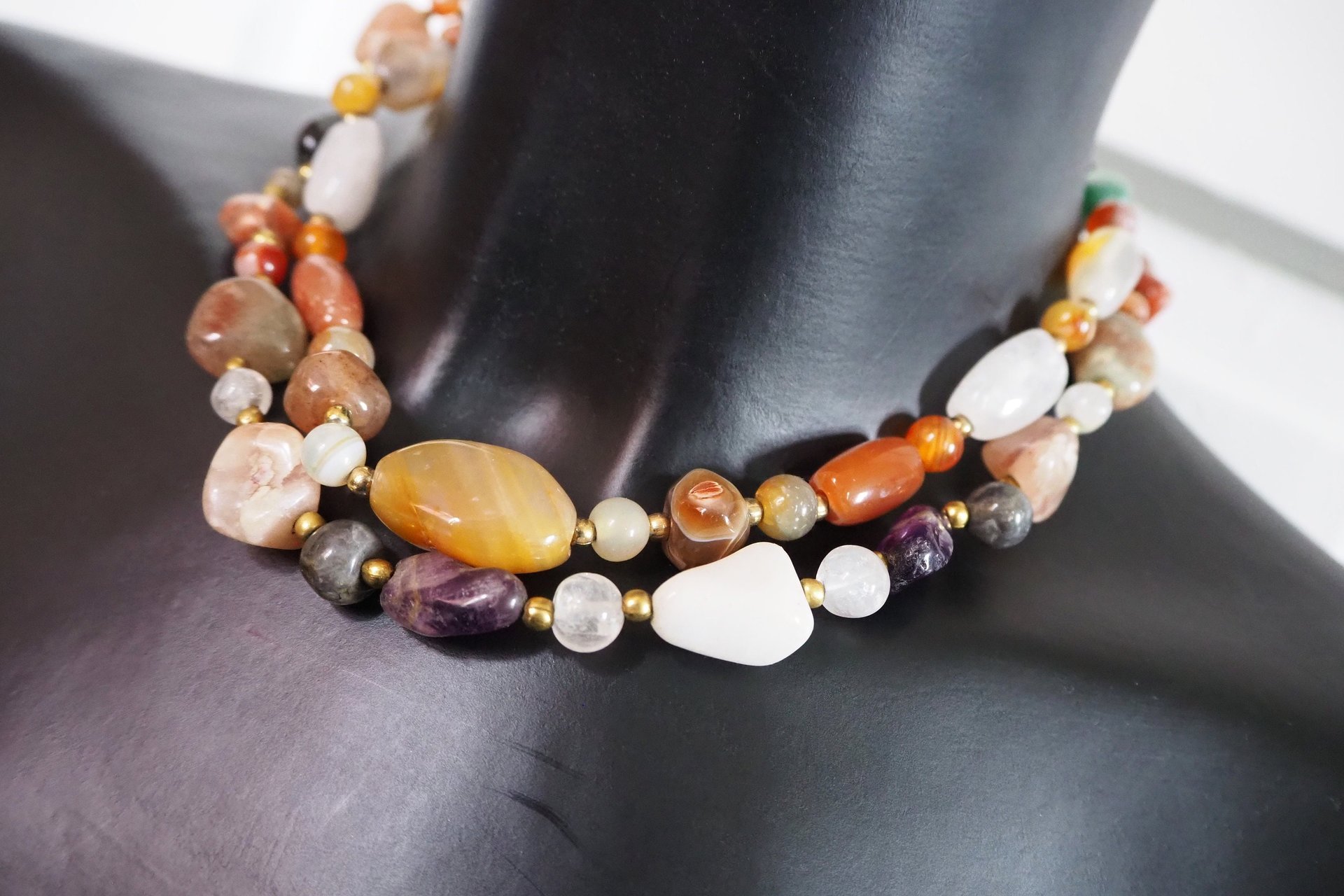 Set of two vintage necklaces | Vintage tumblestone necklaces | Chunky crystal necklaces | Matching tumblestone necklaces