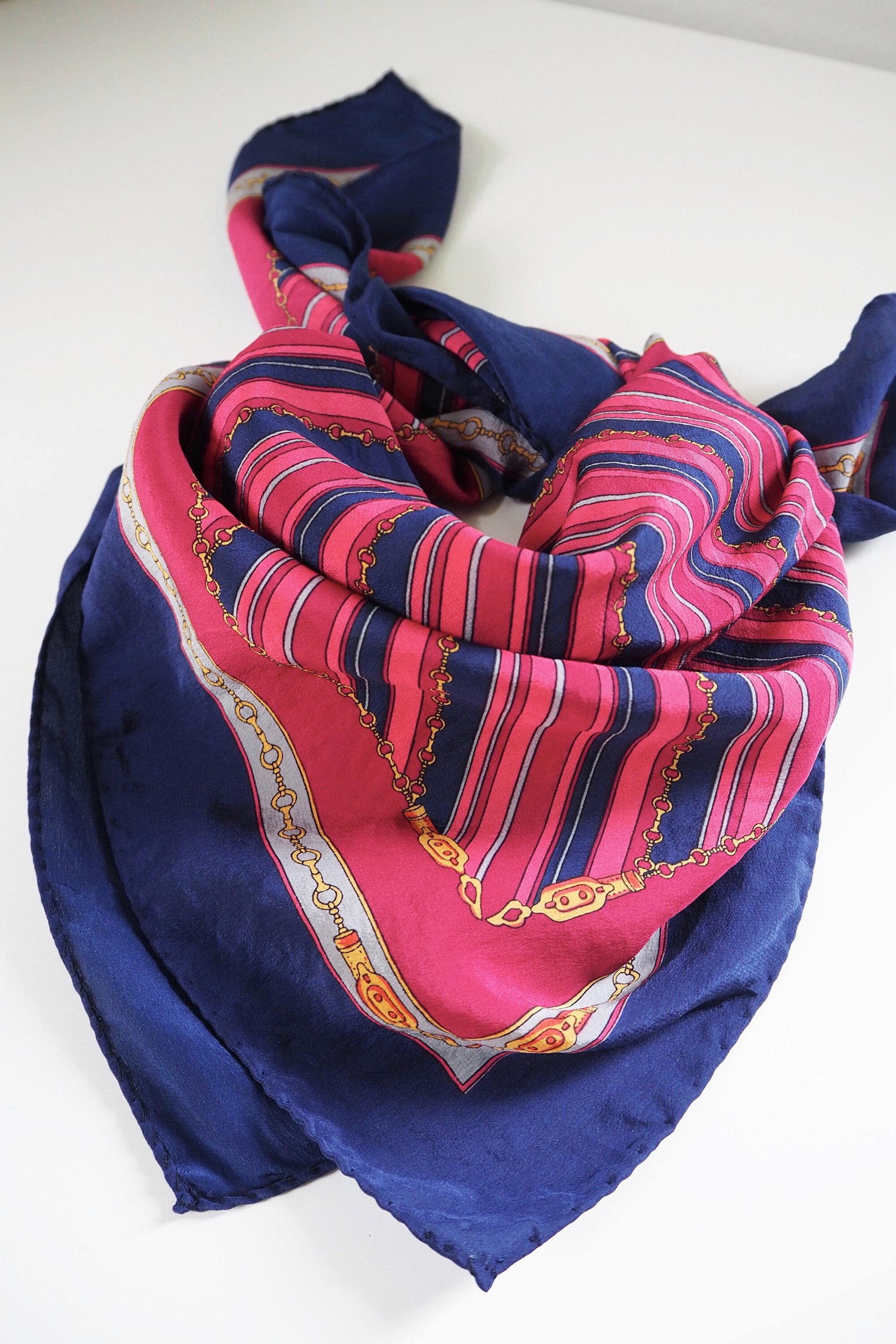 Vintage silk scarf | Striped silk scarf | Small vintage silk scarf | Silk scarf