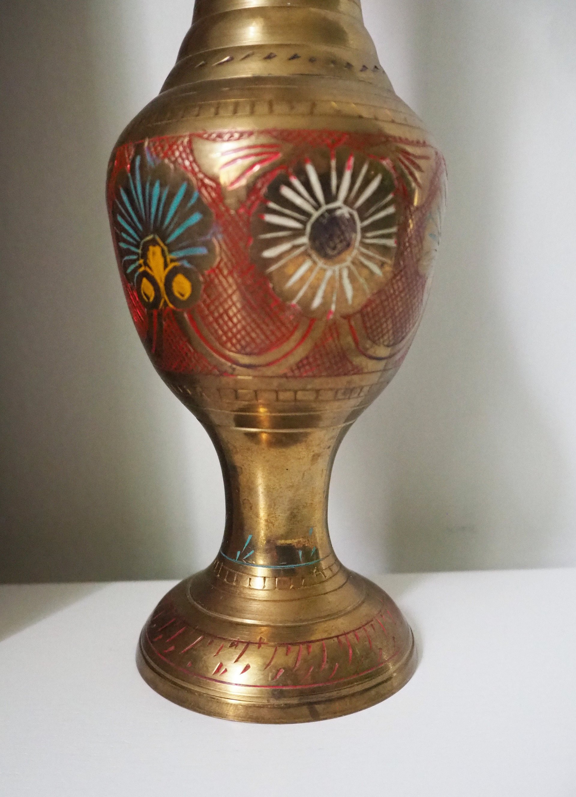 Vintage brass vase | Etched brass vase | Vintage single flower vase | Tall brass vase | Vintage vase