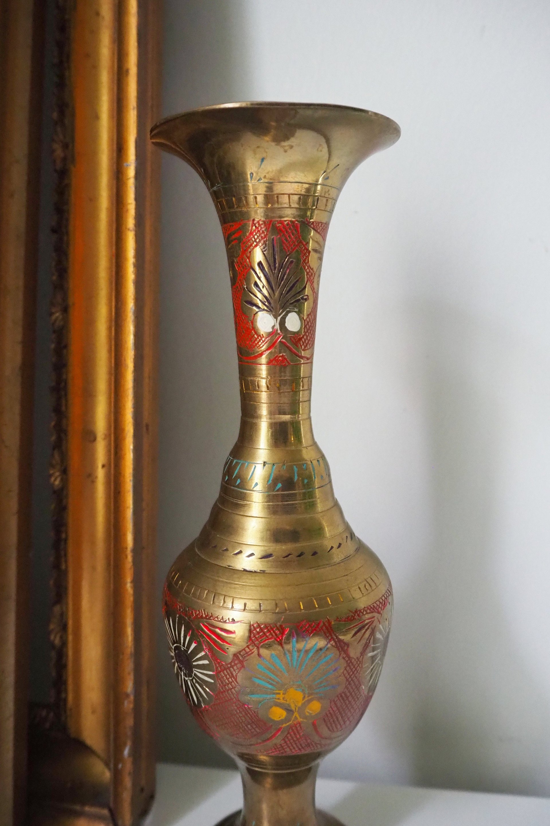 Vintage brass vase | Etched brass vase | Vintage single flower vase | Tall brass vase | Vintage vase