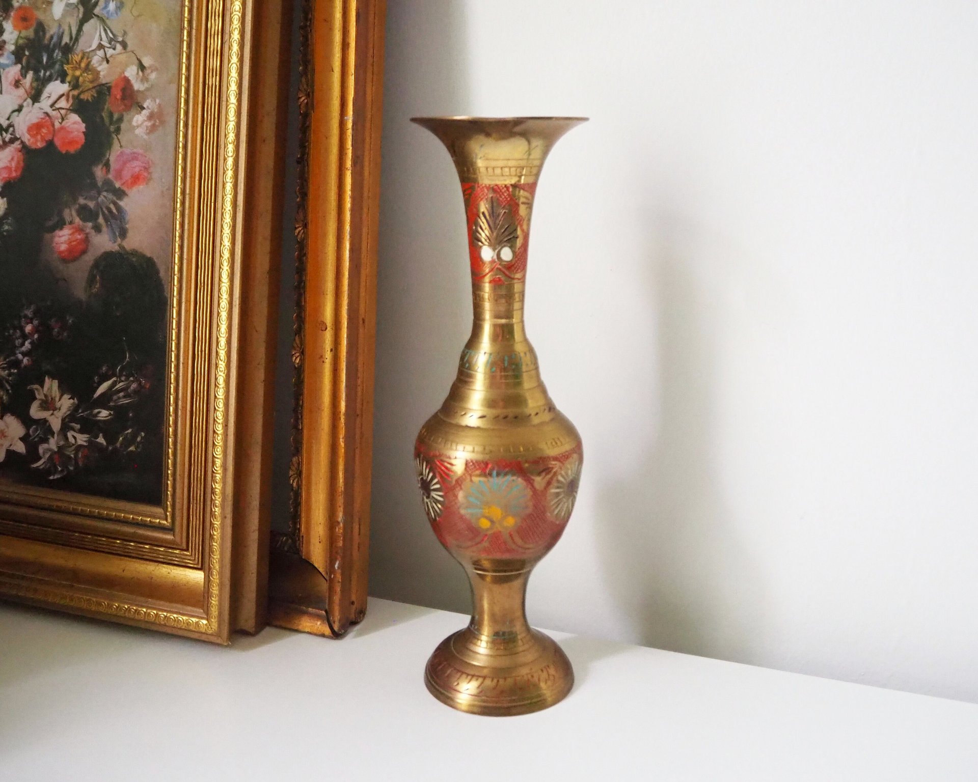 Vintage brass vase | Etched brass vase | Vintage single flower vase | Tall brass vase | Vintage vase