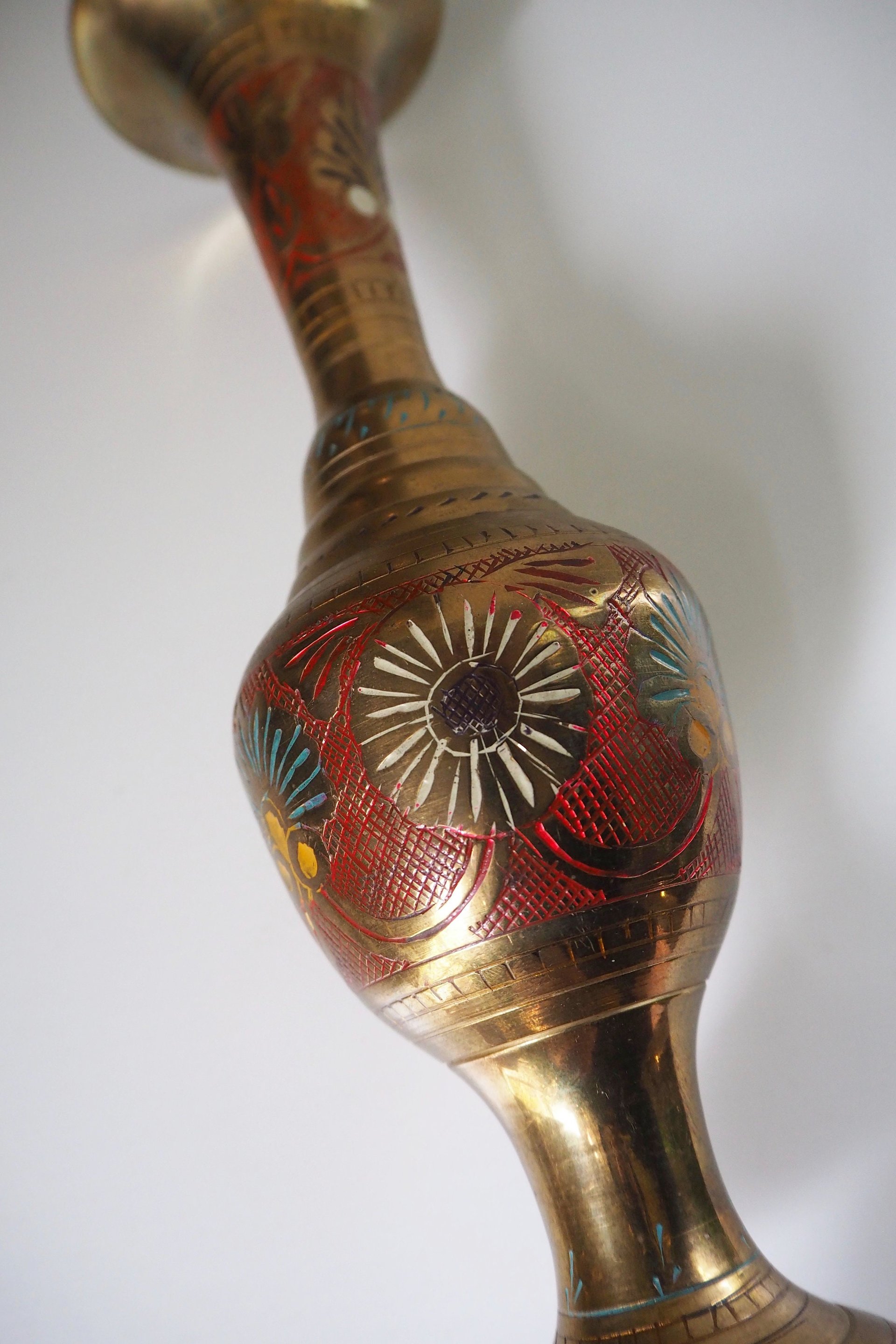 Vintage brass vase | Etched brass vase | Vintage single flower vase | Tall brass vase | Vintage vase