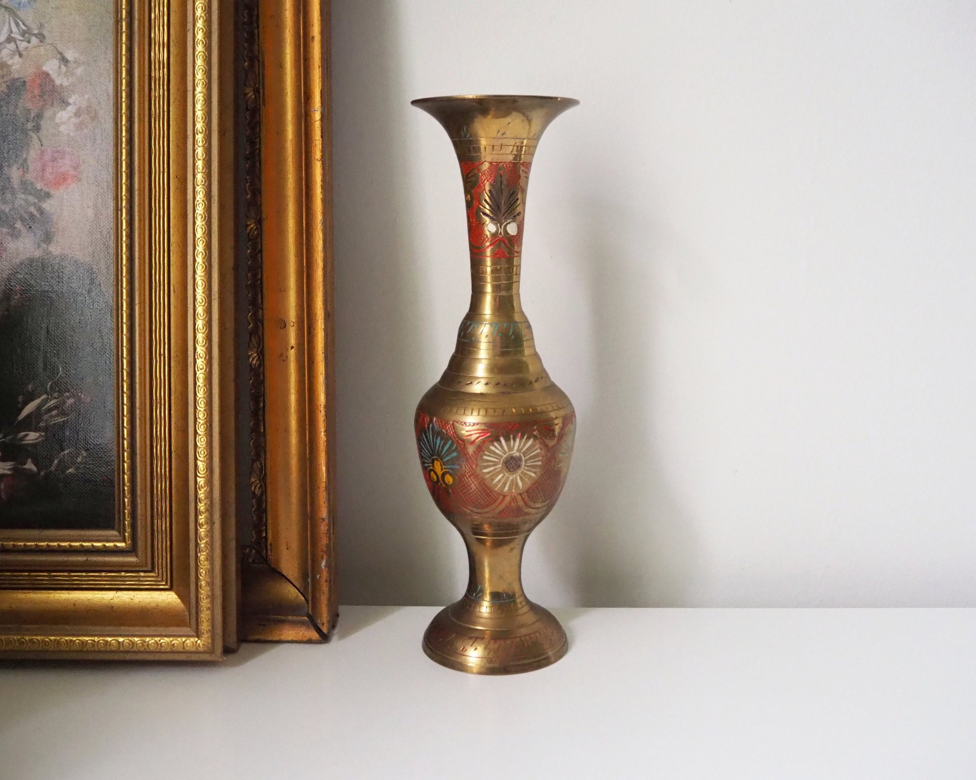 Vintage brass vase | Etched brass vase | Vintage single flower vase | Tall brass vase | Vintage vase