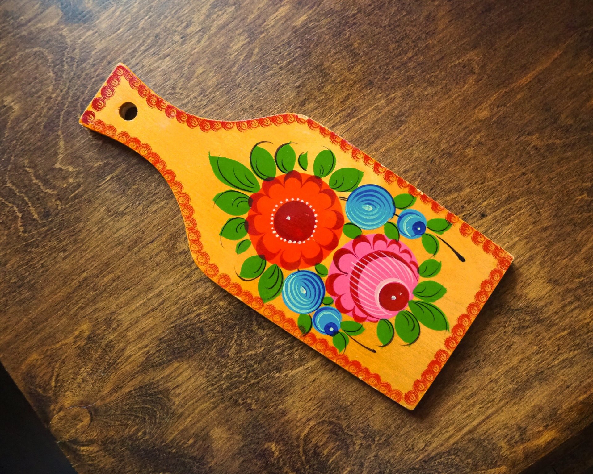 Vintage cutting board | Vintage folk art cutting board | Vintage handpainted food board | Khokhloma cutting board