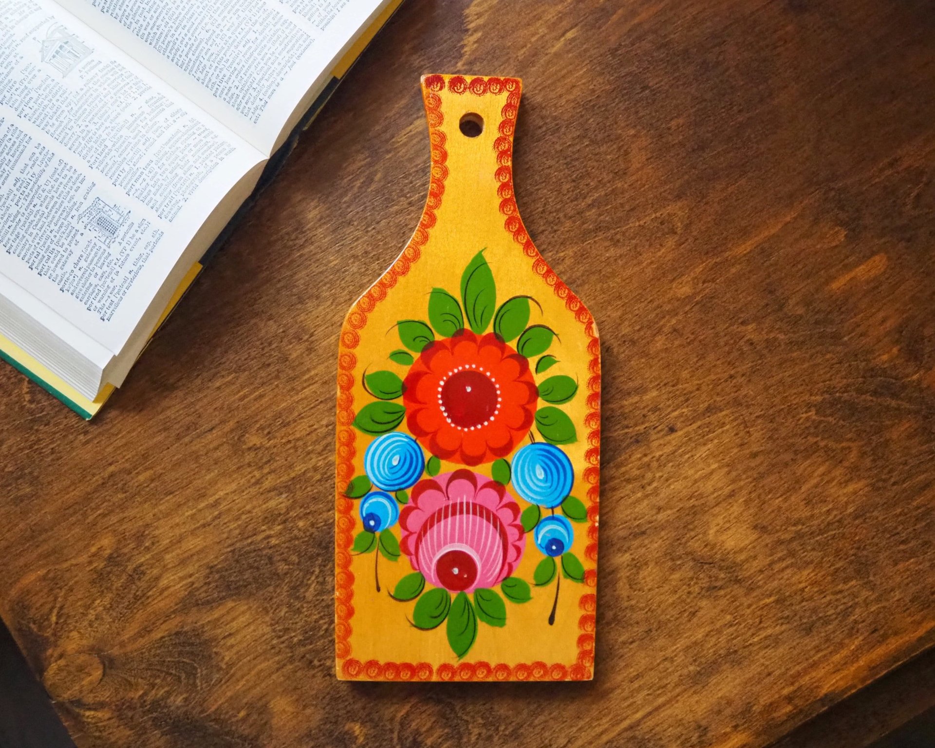 Vintage cutting board | Vintage folk art cutting board | Vintage handpainted food board | Khokhloma cutting board