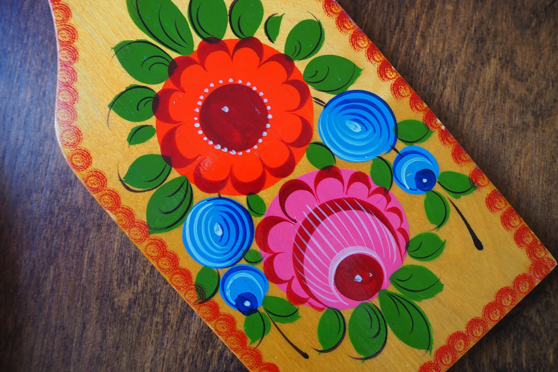 Vintage cutting board | Vintage folk art cutting board | Vintage handpainted food board | Khokhloma cutting board
