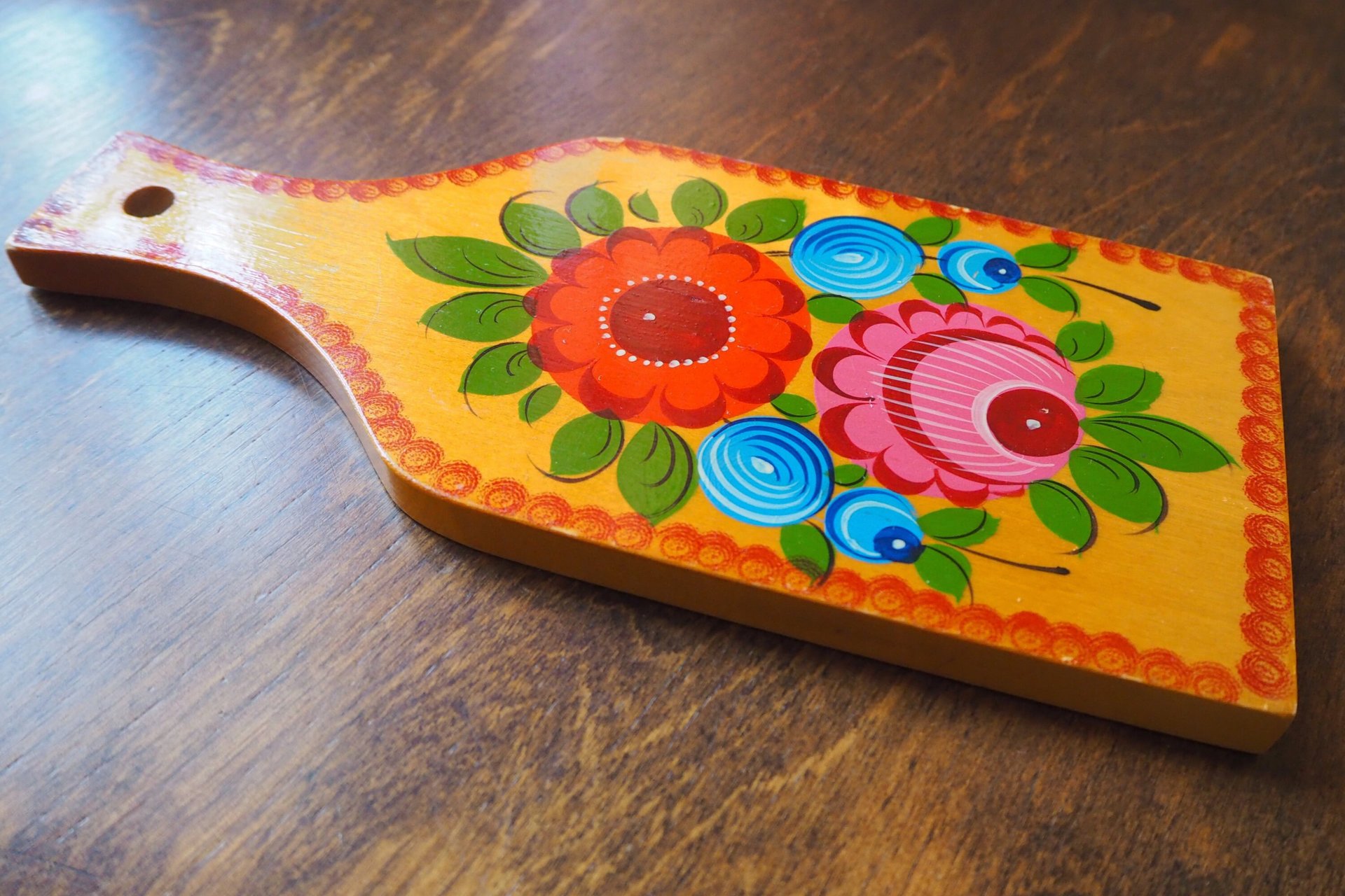Vintage cutting board | Vintage folk art cutting board | Vintage handpainted food board | Khokhloma cutting board