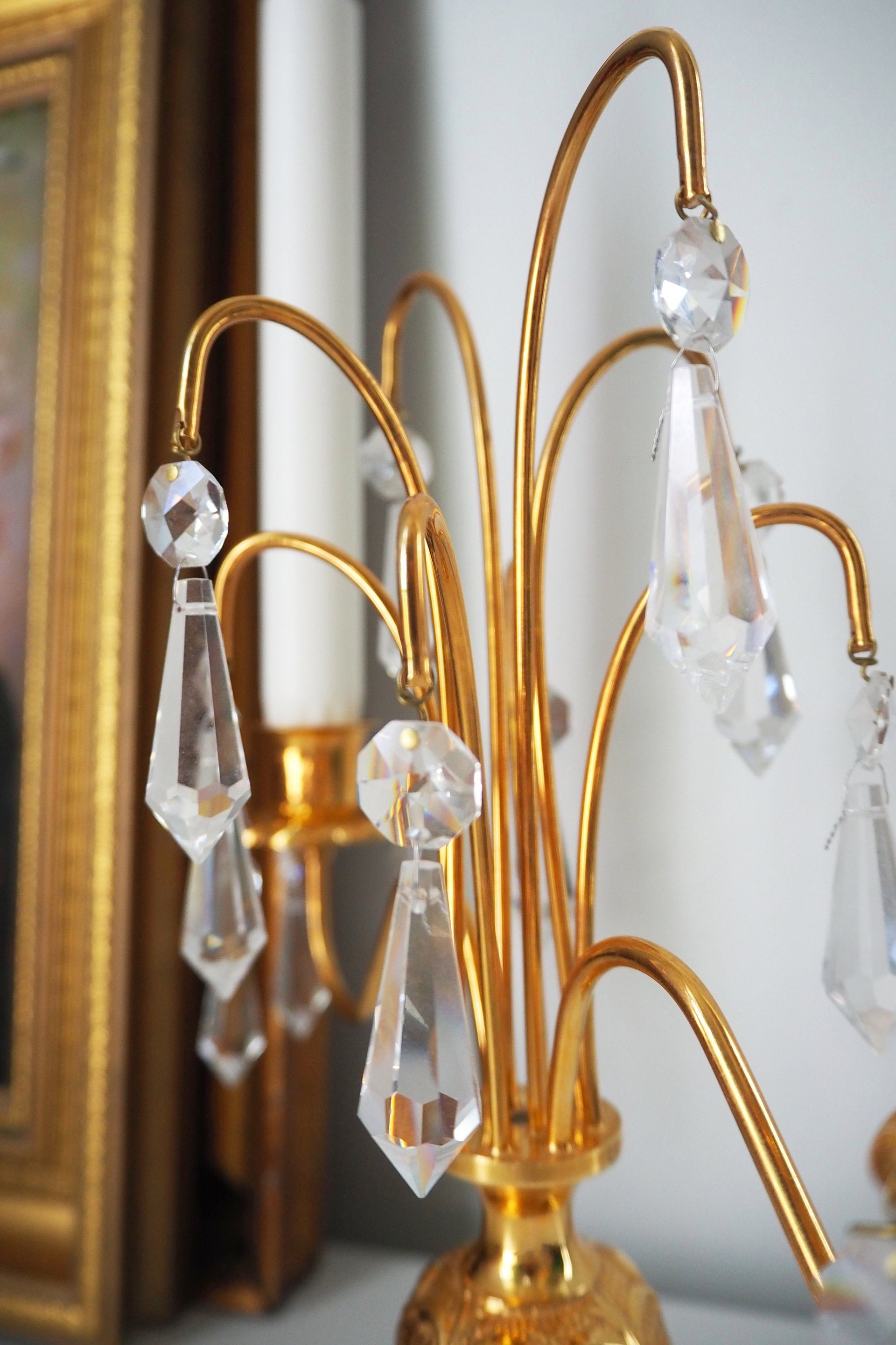 Vintage crystal candelabra | Vintage two arm candelabra | Gold plated candelabra | Vintage candelabra