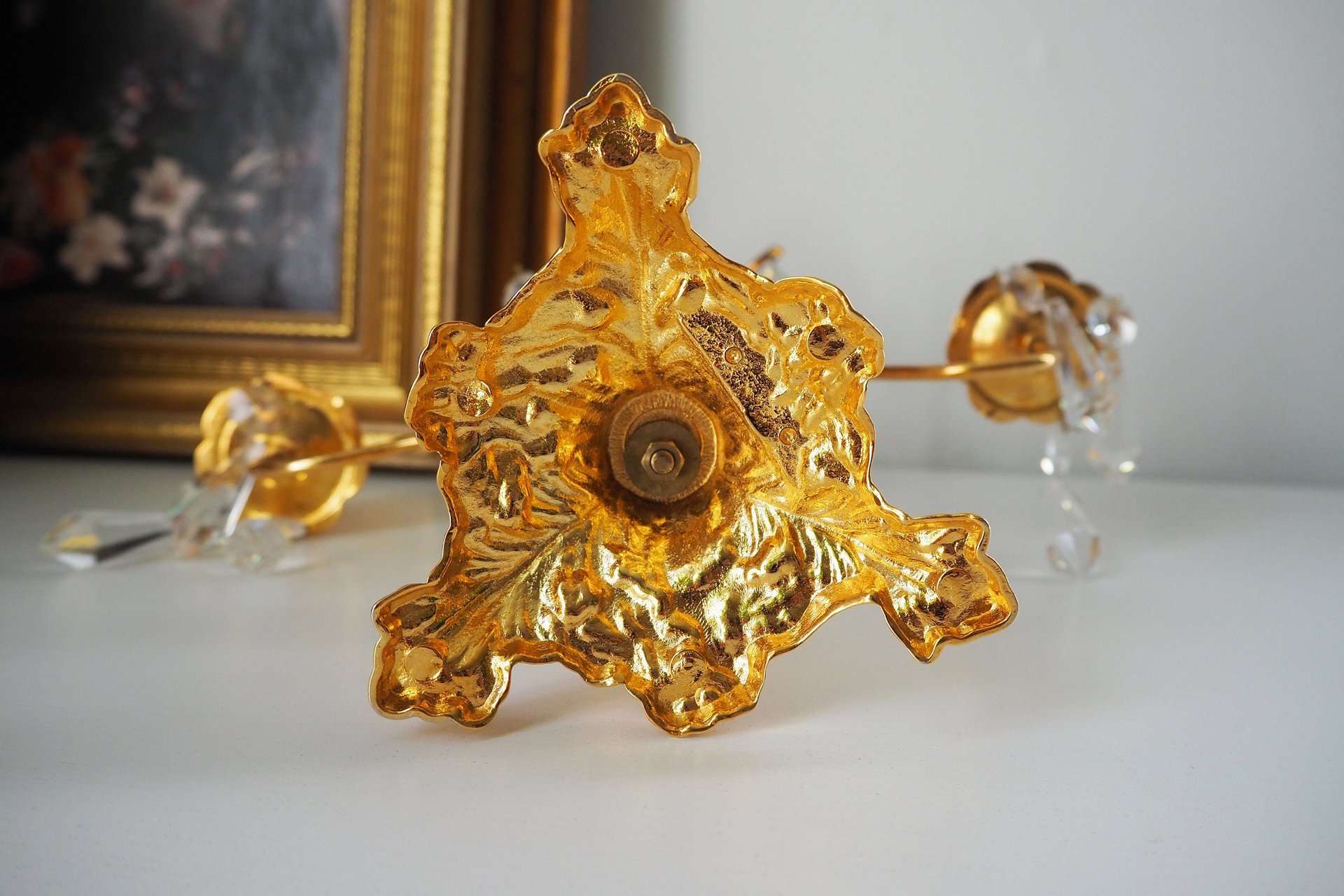 Vintage crystal candelabra | Vintage two arm candelabra | Gold plated candelabra | Vintage candelabra