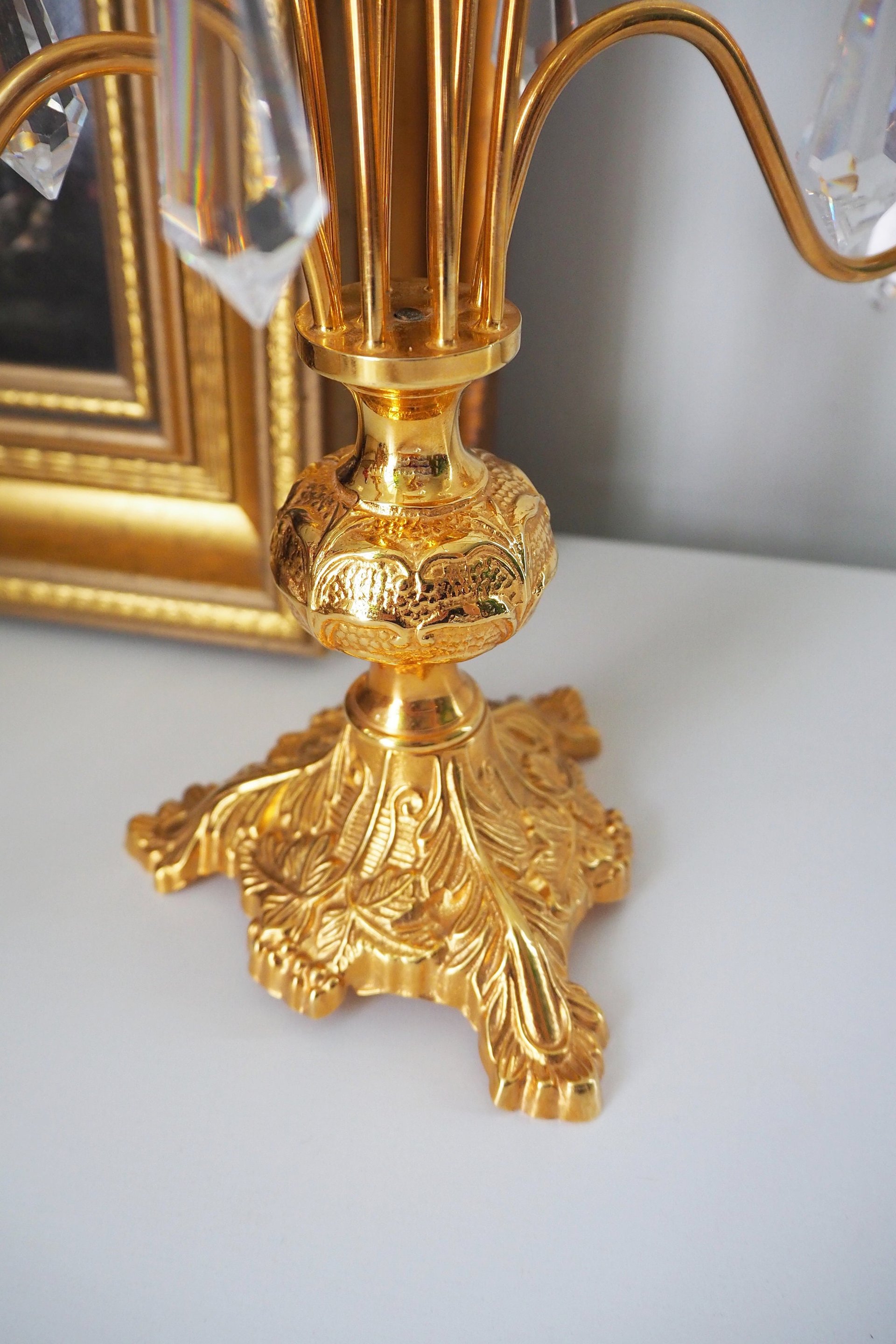 Vintage crystal candelabra | Vintage two arm candelabra | Gold plated candelabra | Vintage candelabra
