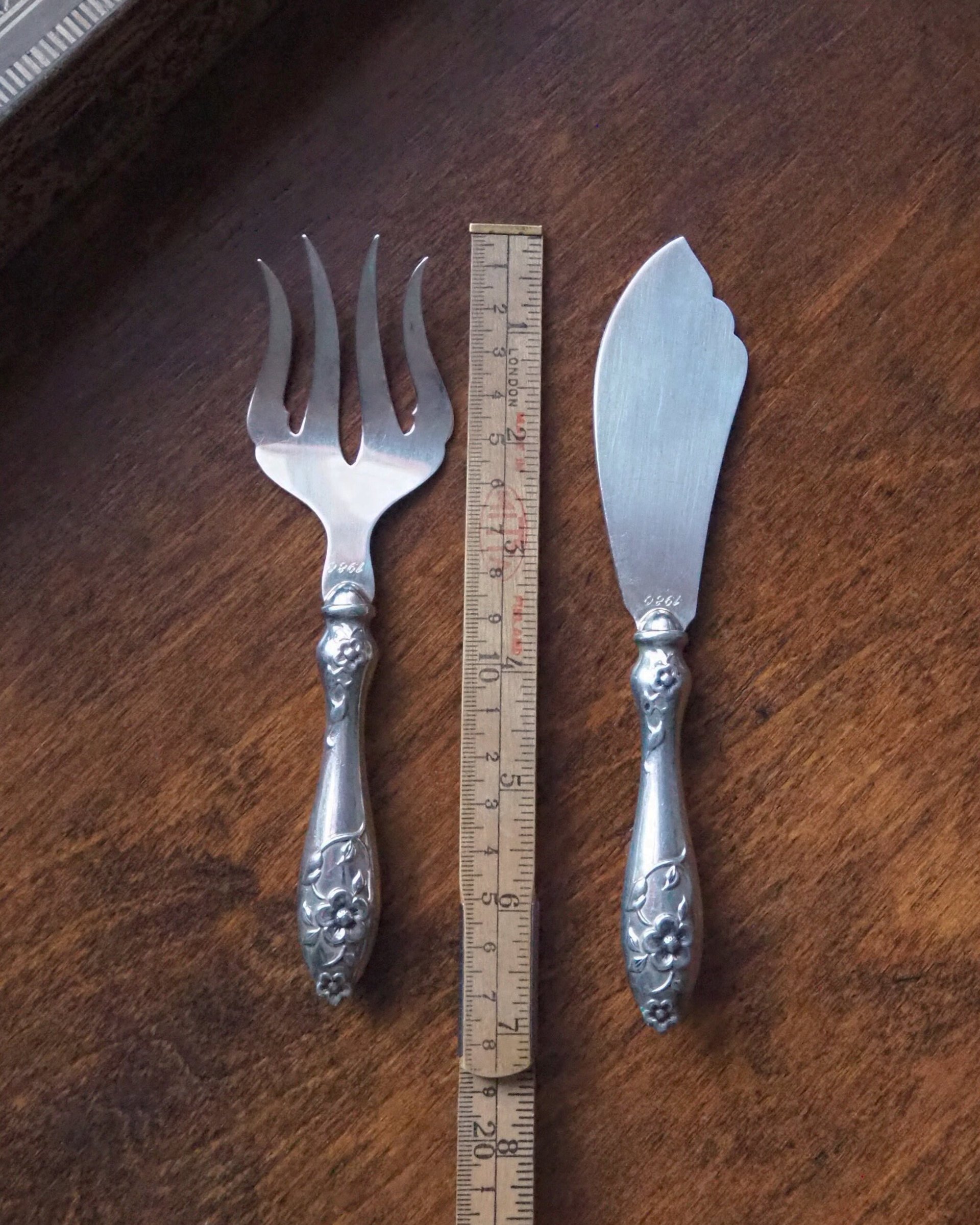 Vintage serving utensils | Small alpacca silver serving utensils | Vintage serving set | Alpaca silver serving utensils