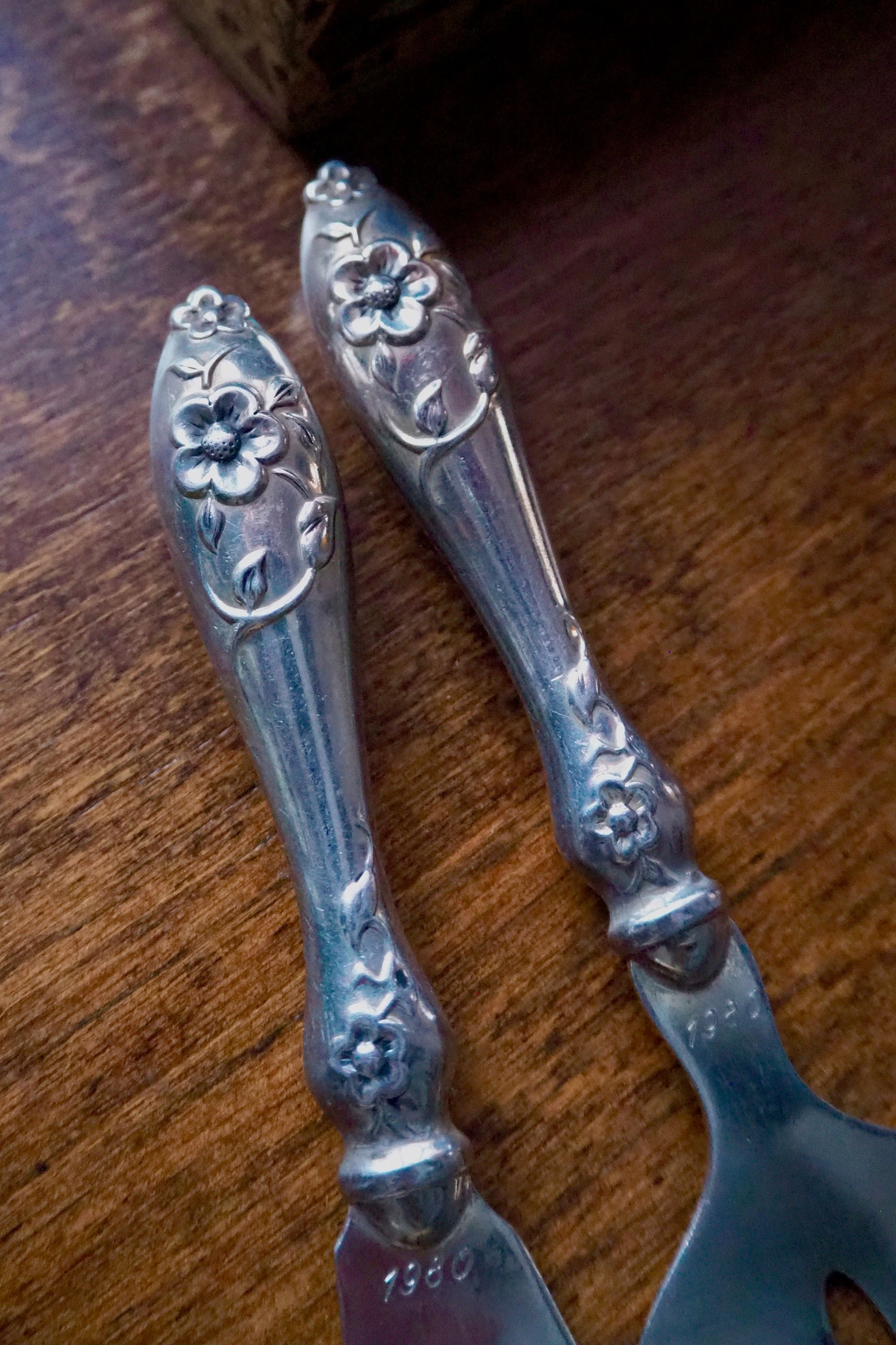 Vintage serving utensils | Small alpacca silver serving utensils | Vintage serving set | Alpaca silver serving utensils