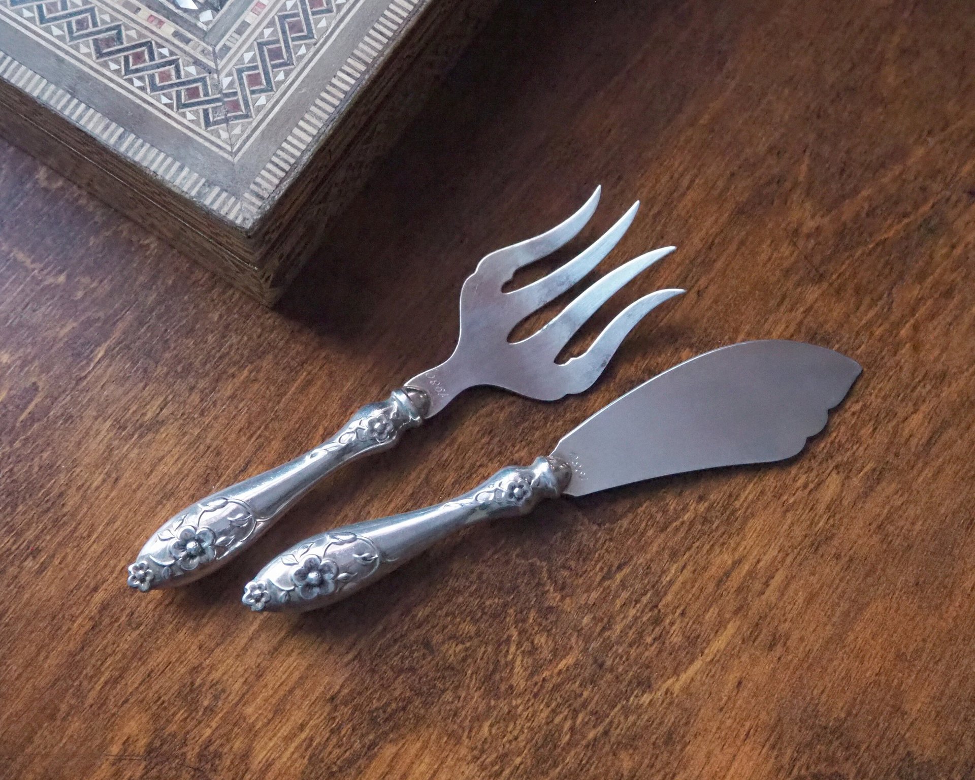 Vintage serving utensils | Small alpacca silver serving utensils | Vintage serving set | Alpaca silver serving utensils