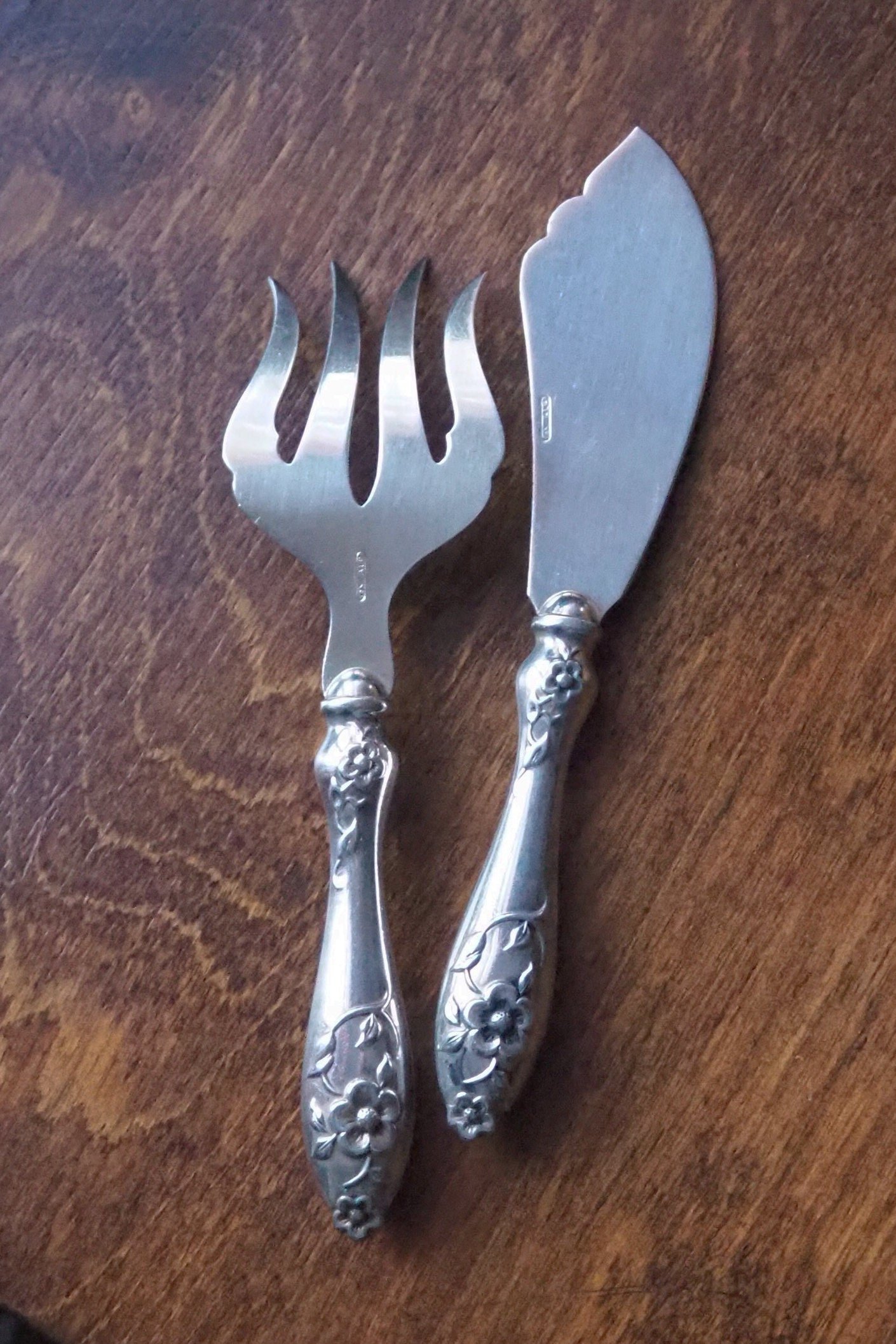 Vintage serving utensils | Small alpacca silver serving utensils | Vintage serving set | Alpaca silver serving utensils