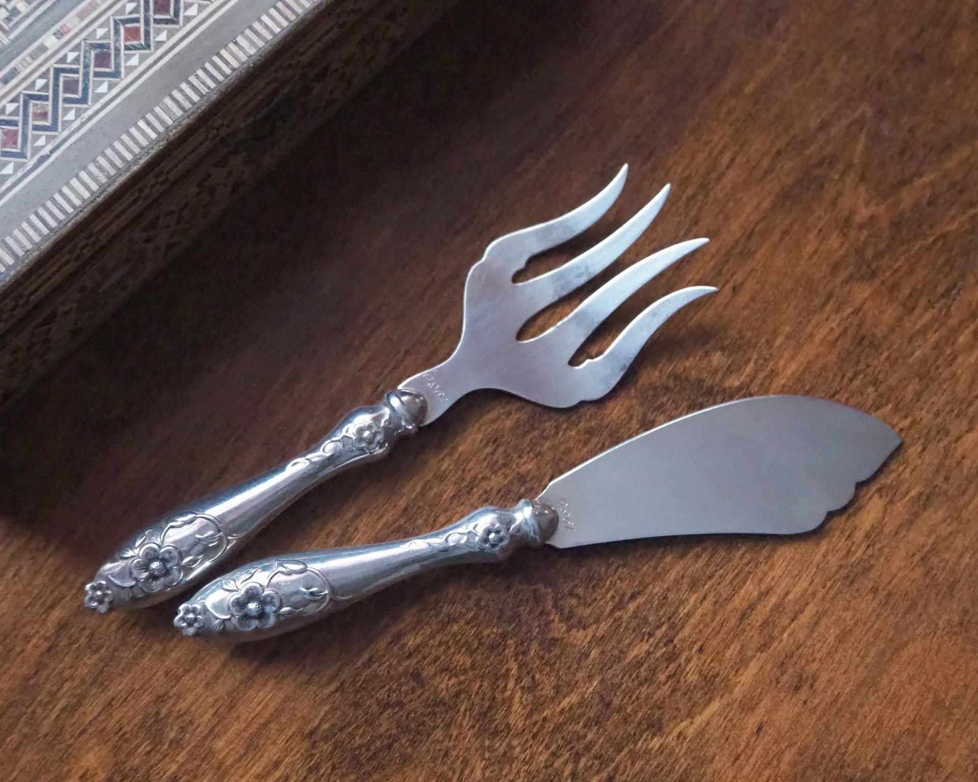 Vintage serving utensils | Small alpacca silver serving utensils | Vintage serving set | Alpaca silver serving utensils