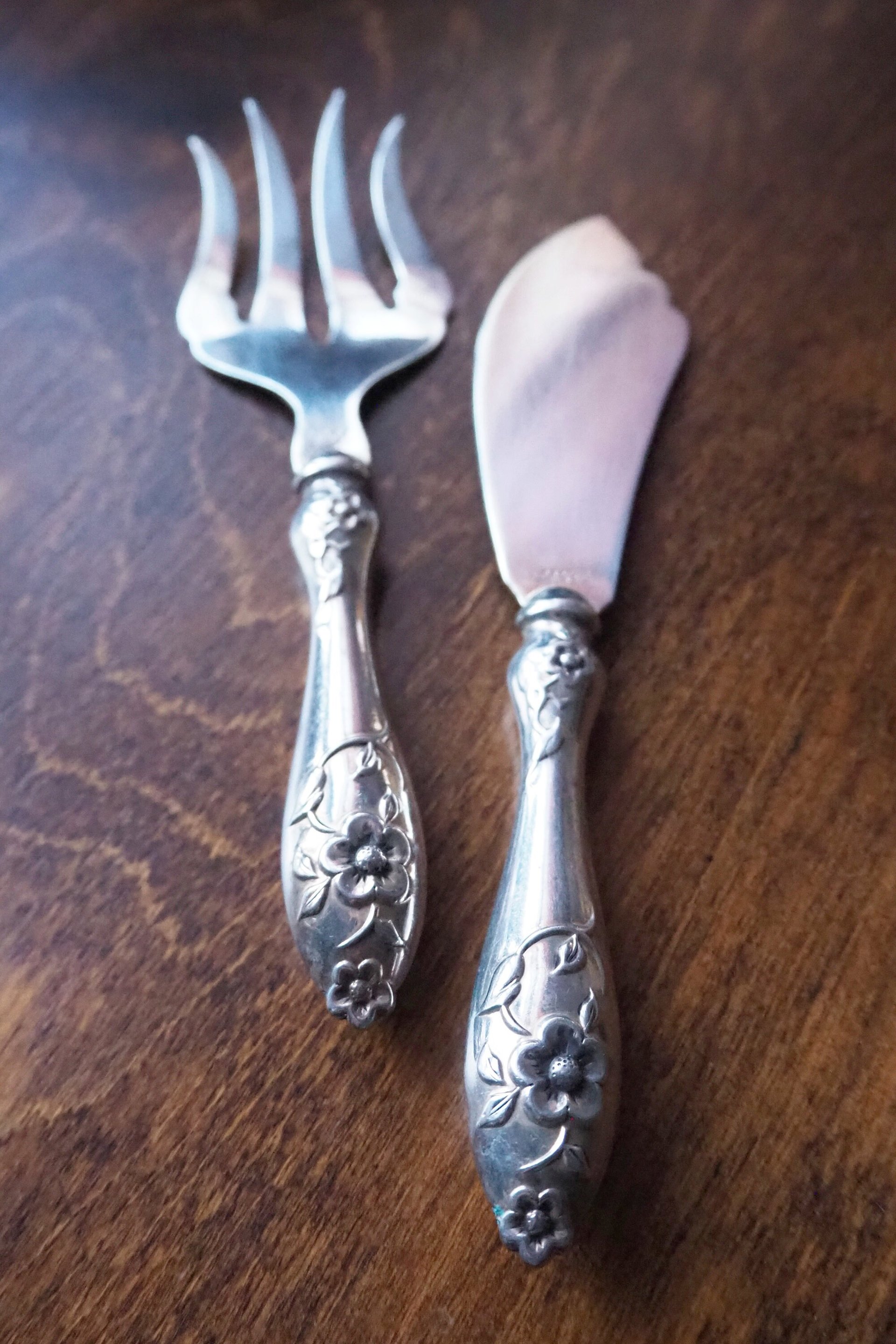 Vintage serving utensils | Small alpacca silver serving utensils | Vintage serving set | Alpaca silver serving utensils