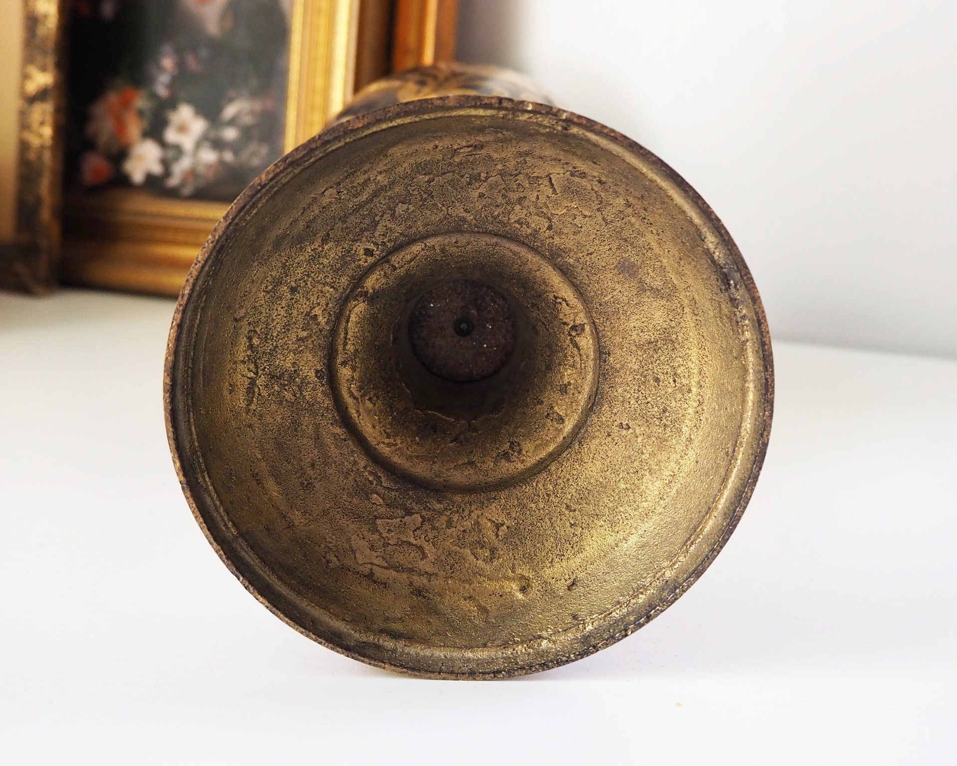 Vintage brass vase | Large vintage vase | Black brass vase | Etched floral brass vase black
