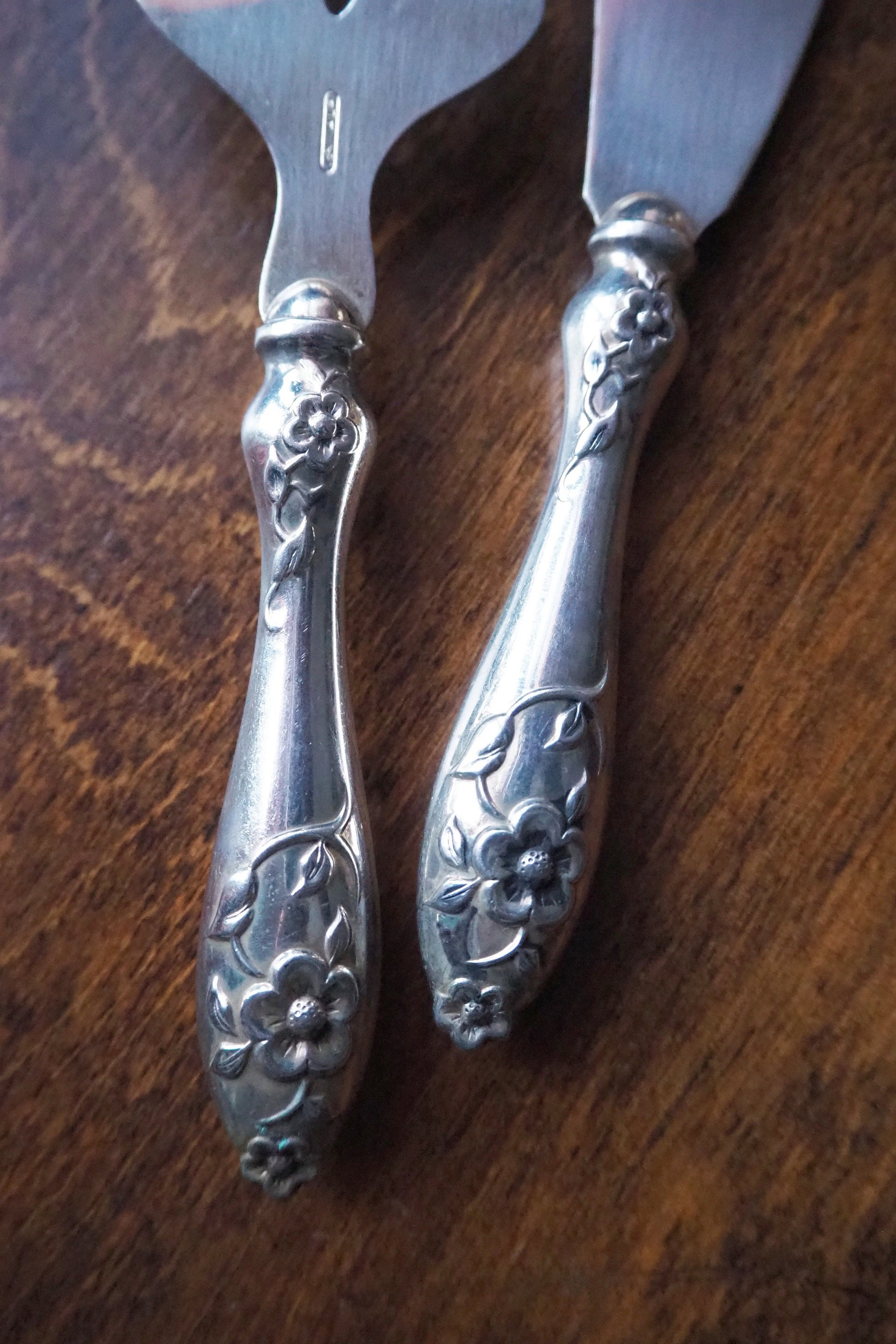 Vintage serving utensils | Small alpacca silver serving utensils | Vintage serving set | Alpaca silver serving utensils