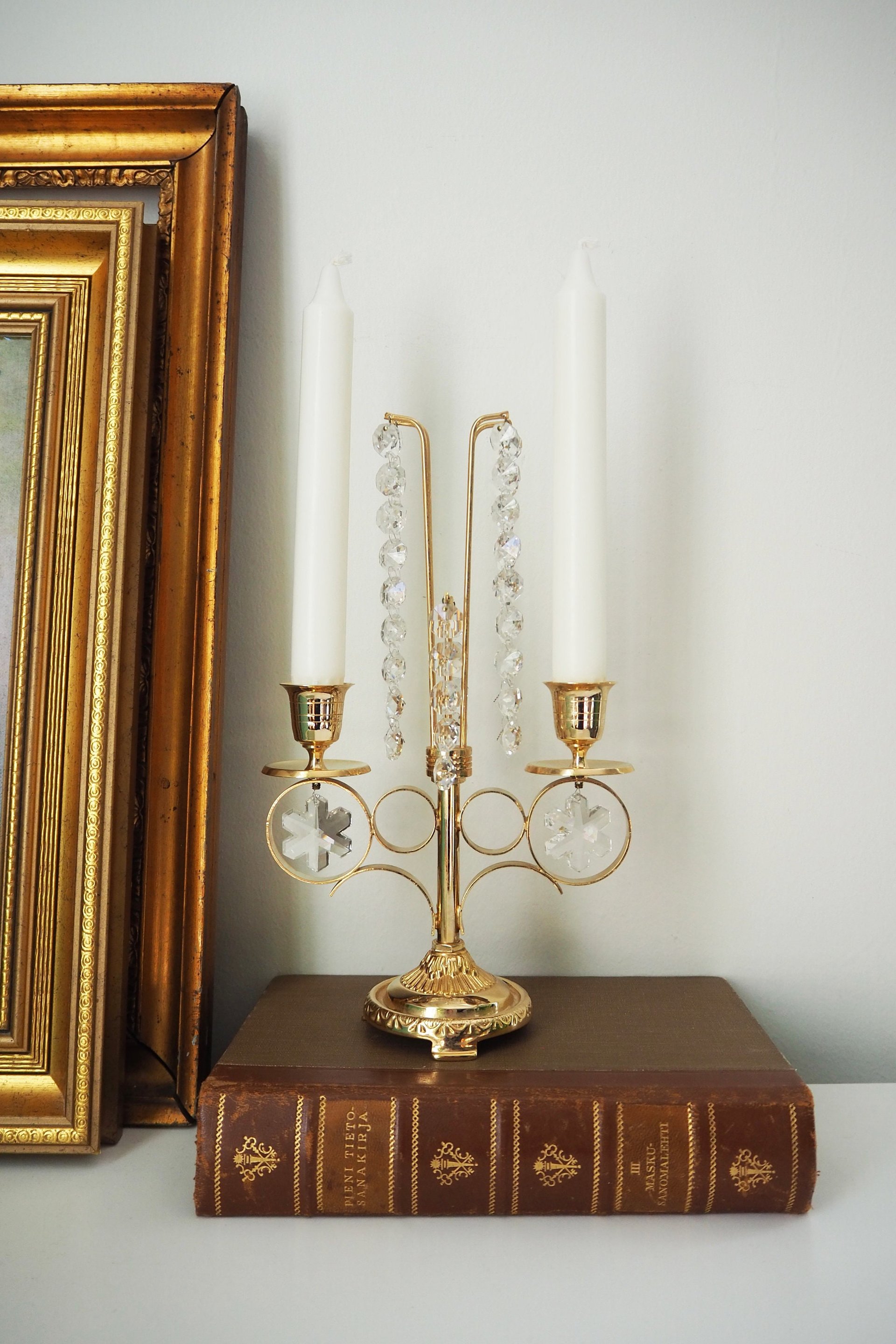 Vintage crystal candelabra | Vintage two arm candelabra | Gold plated candelabra | Vintage candelabra
