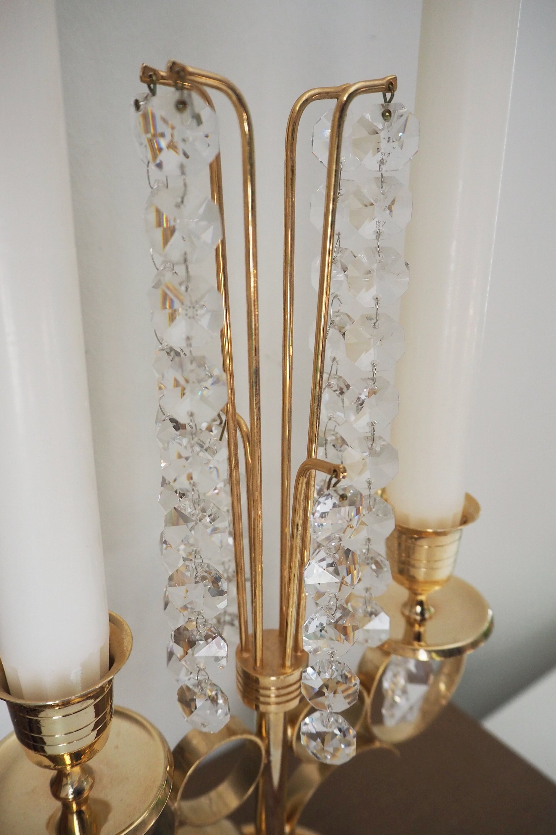 Vintage crystal candelabra | Vintage two arm candelabra | Gold plated candelabra | Vintage candelabra
