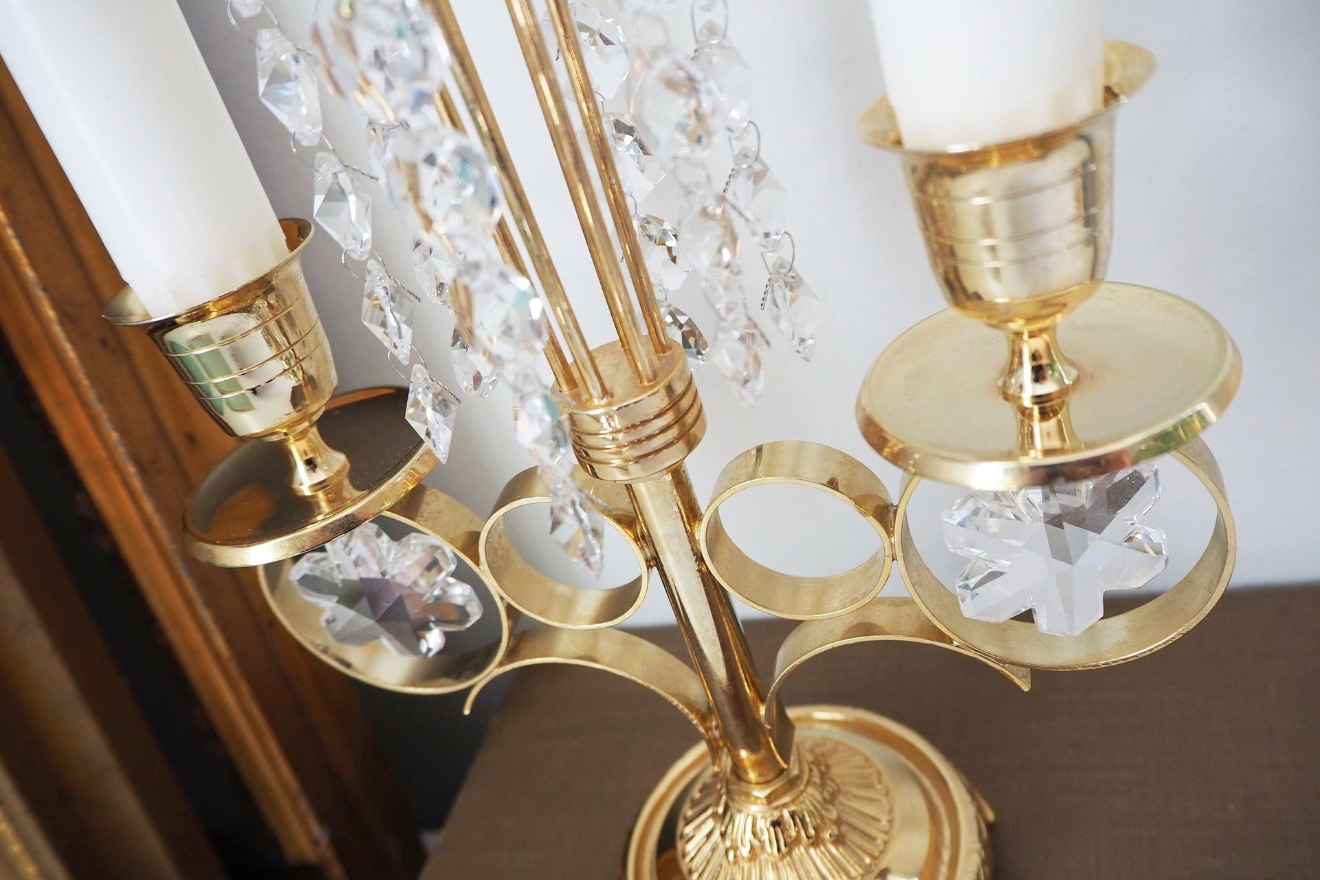 Vintage crystal candelabra | Vintage two arm candelabra | Gold plated candelabra | Vintage candelabra