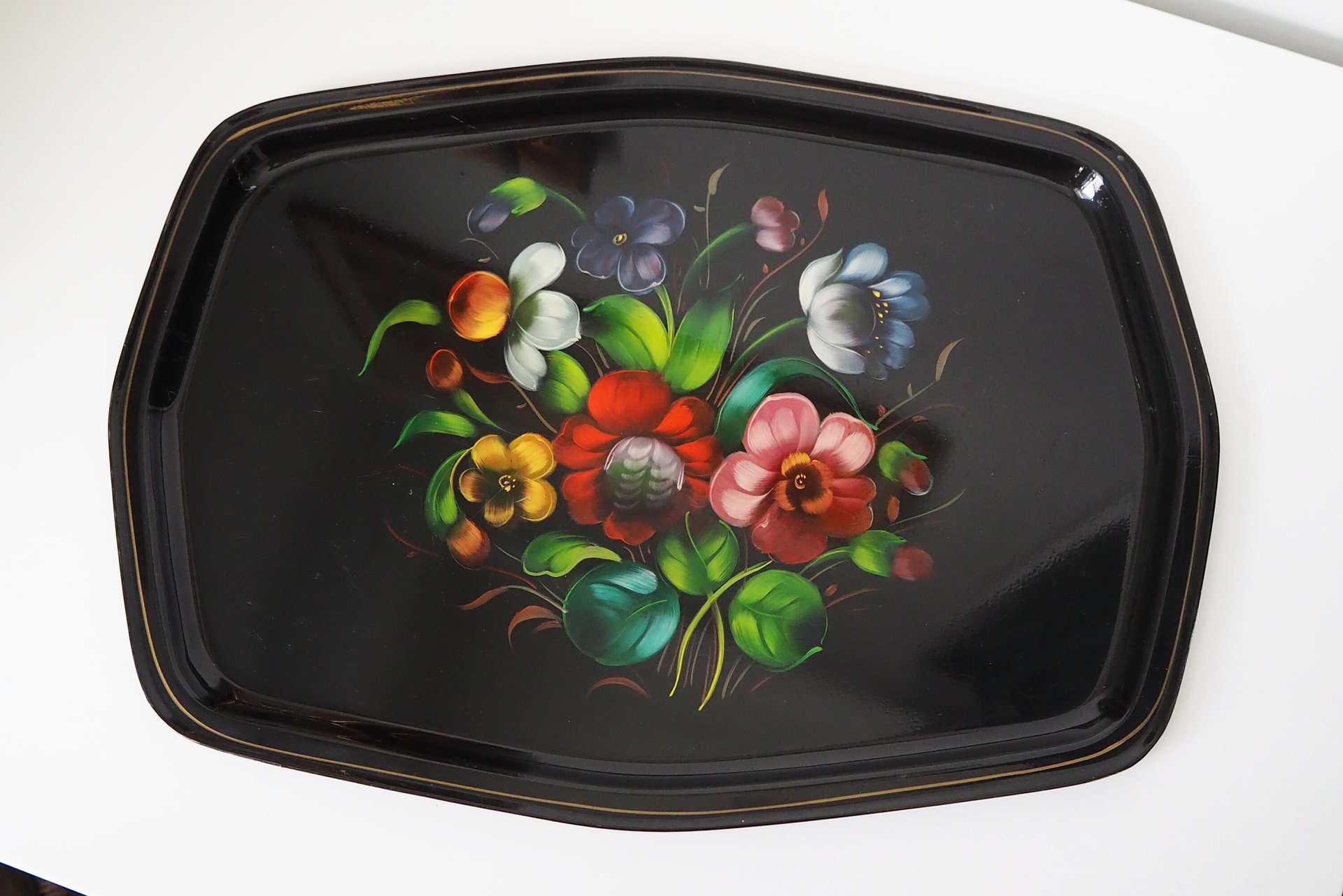Vintage floral metal tray | Large handpainted floral tray | Vintage floral tray | Vintage Zhostovo tray