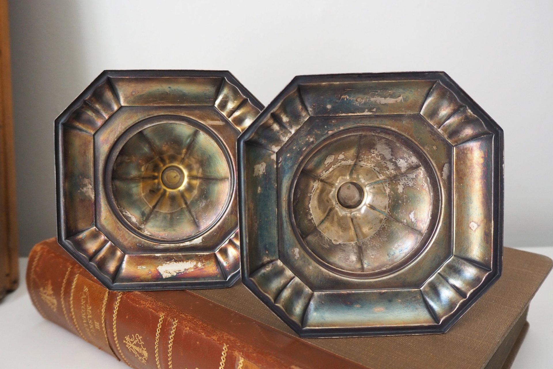 Set of two vintage candlestick holders | Silver plated candlestick holders | Ornate silver candlestick holders | Made in Finland