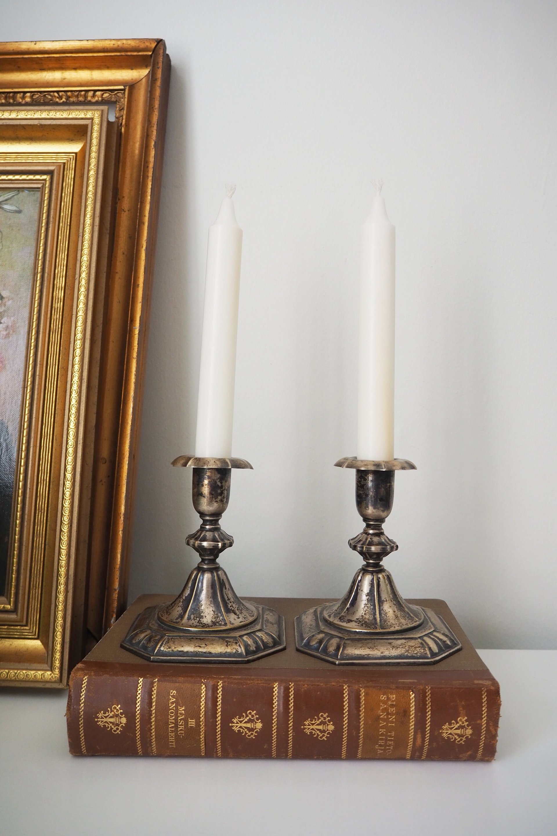 Set of two vintage candlestick holders | Silver plated candlestick holders | Ornate silver candlestick holders | Made in Finland