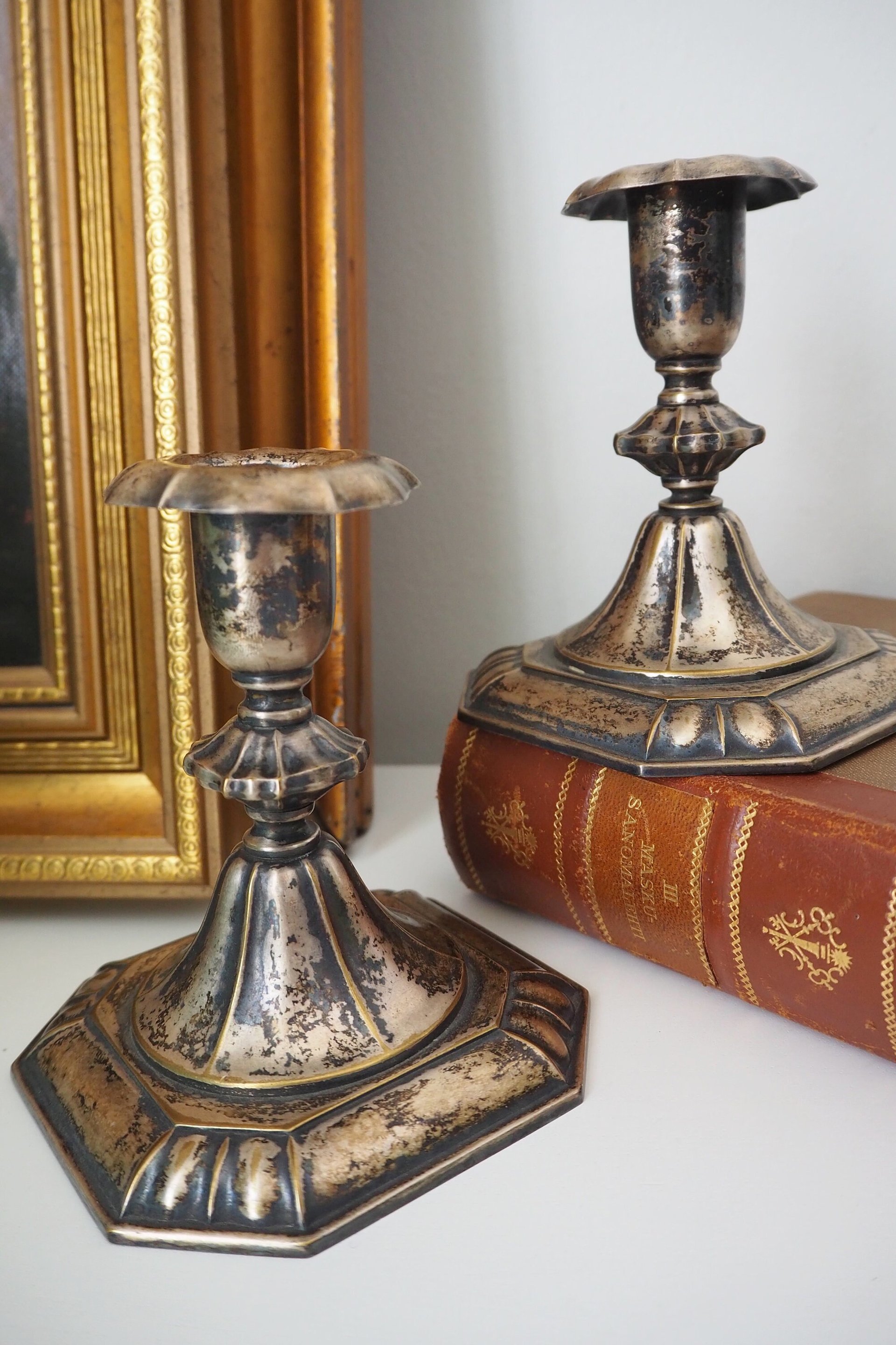 Set of two vintage candlestick holders | Silver plated candlestick holders | Ornate silver candlestick holders | Made in Finland