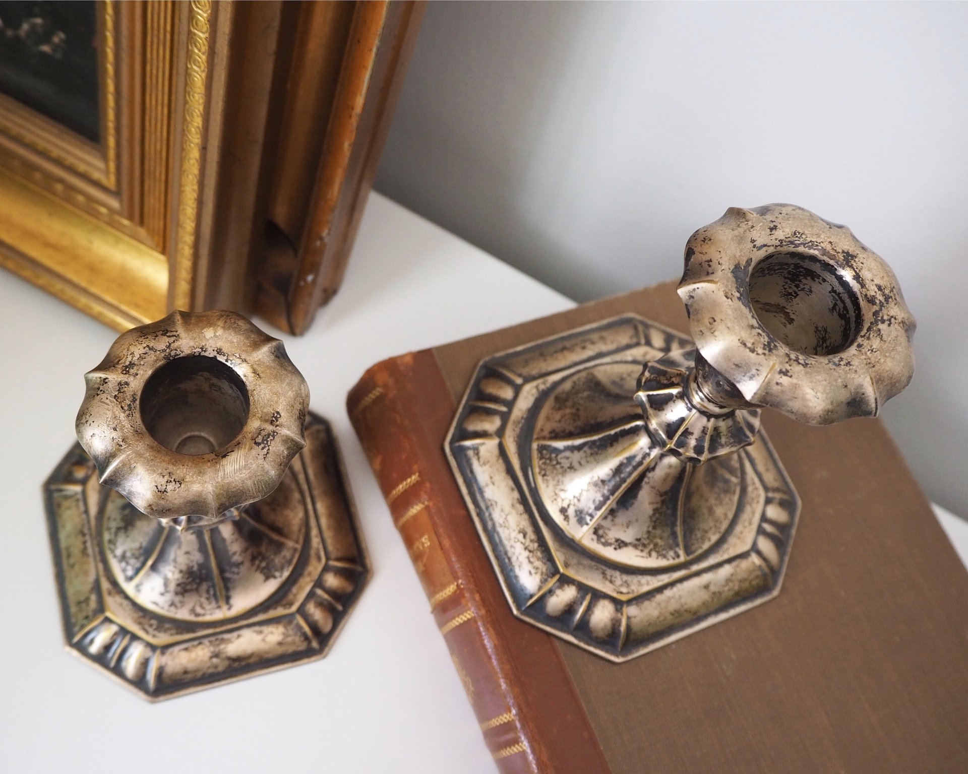 Set of two vintage candlestick holders | Silver plated candlestick holders | Ornate silver candlestick holders | Made in Finland