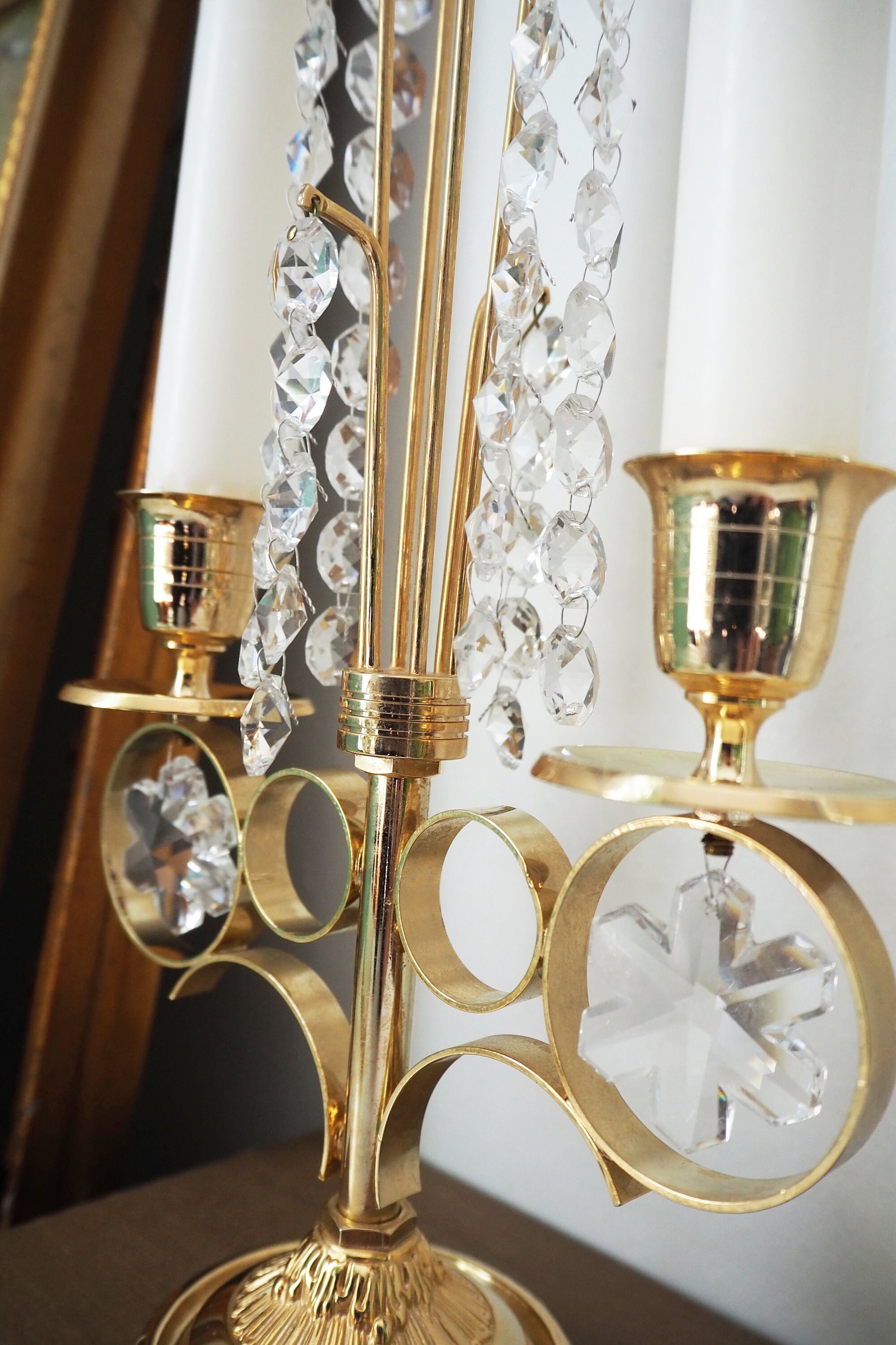 Vintage crystal candelabra | Vintage two arm candelabra | Gold plated candelabra | Vintage candelabra
