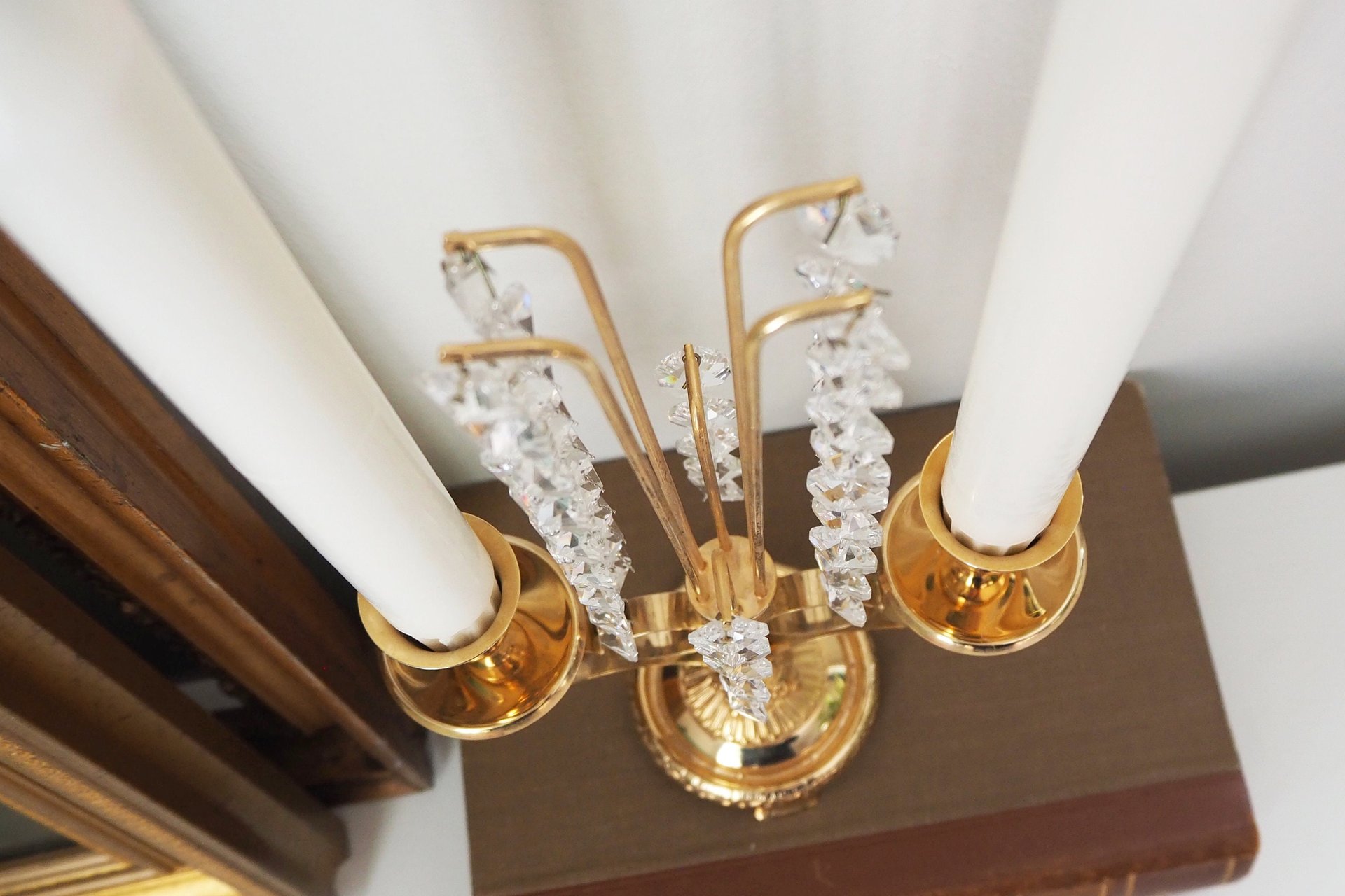 Vintage crystal candelabra | Vintage two arm candelabra | Gold plated candelabra | Vintage candelabra