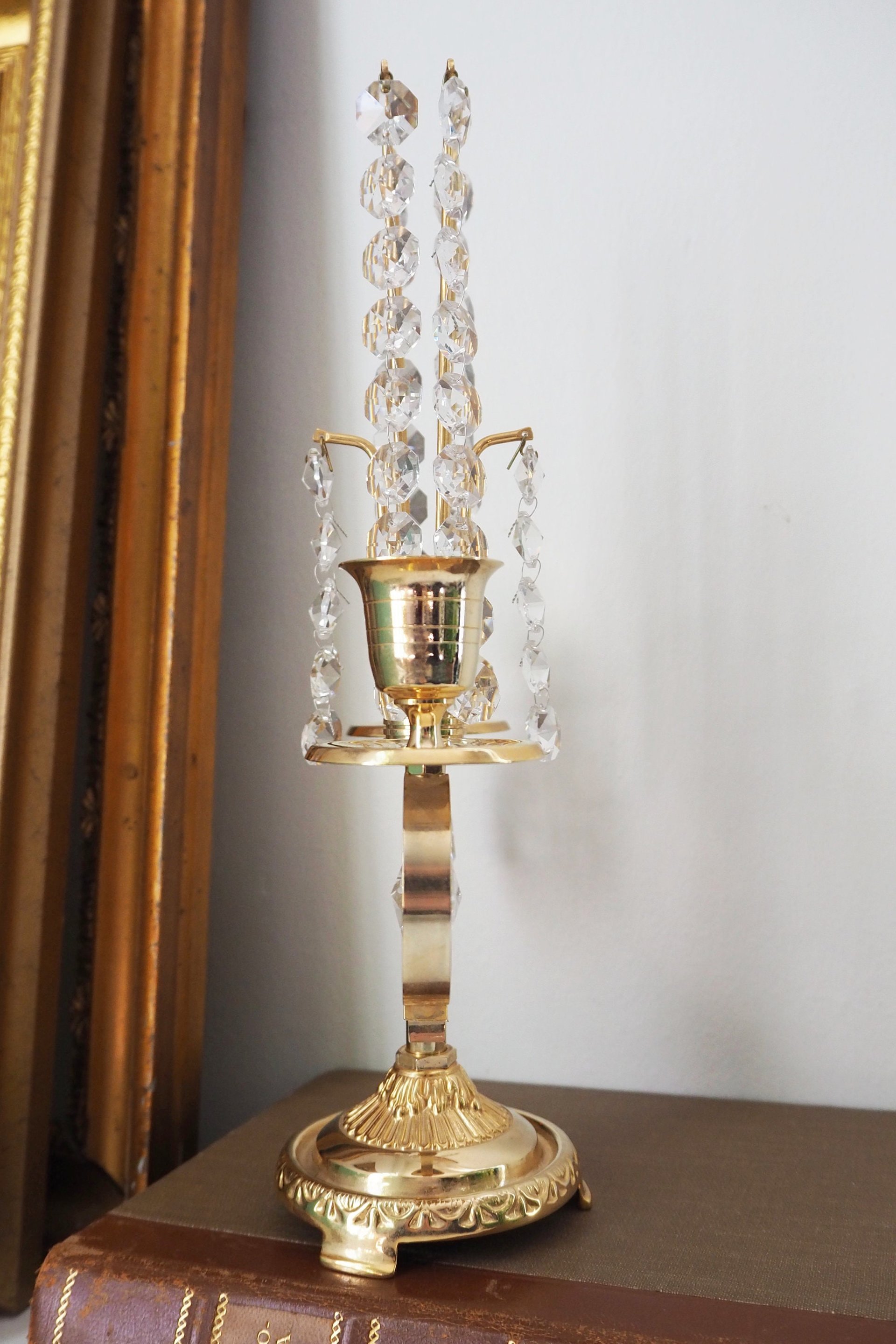 Vintage crystal candelabra | Vintage two arm candelabra | Gold plated candelabra | Vintage candelabra