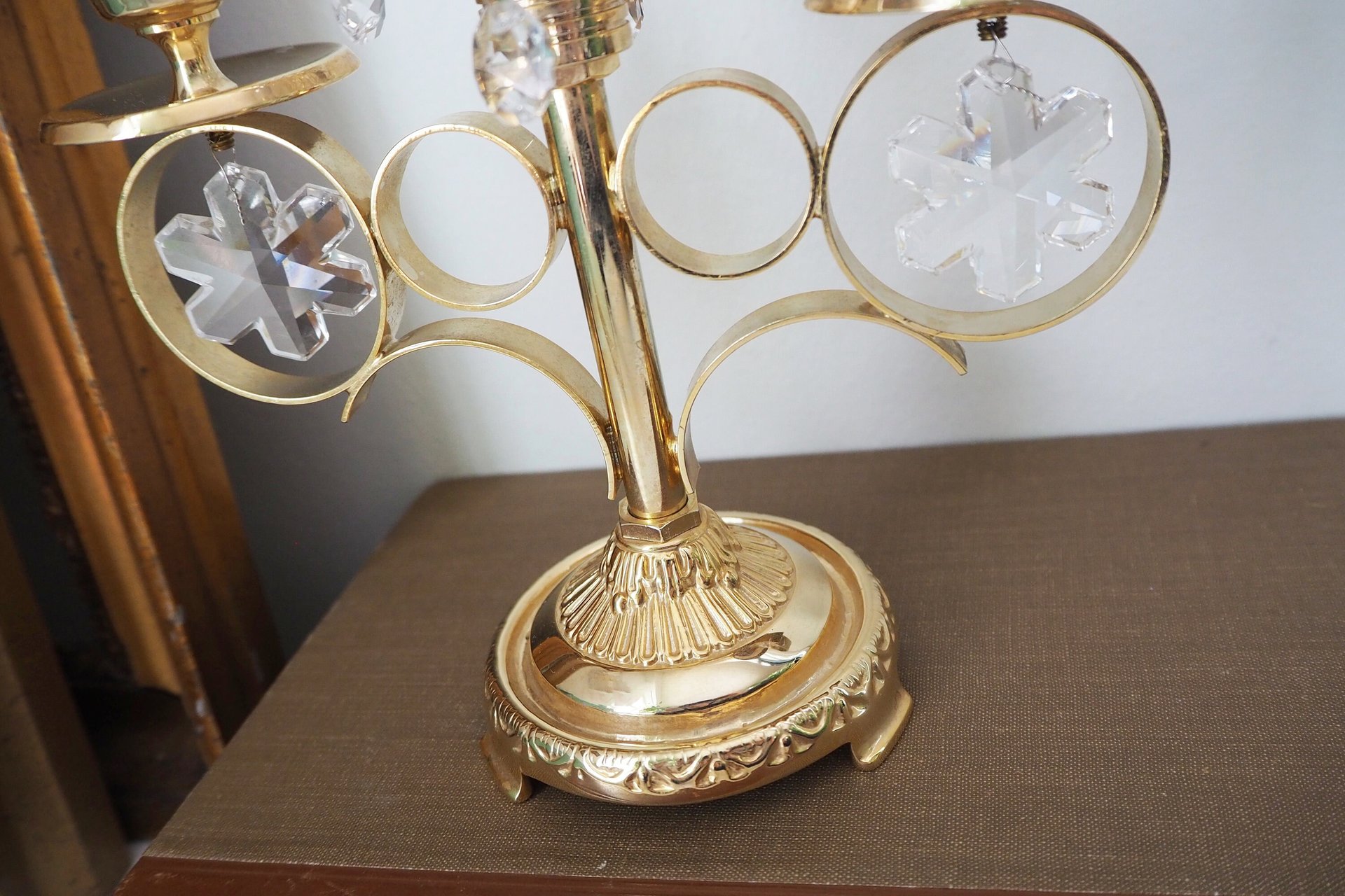 Vintage crystal candelabra | Vintage two arm candelabra | Gold plated candelabra | Vintage candelabra