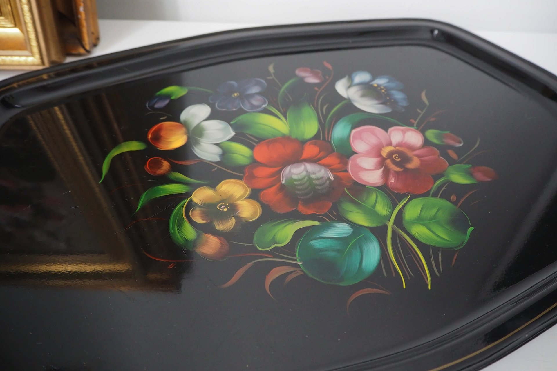 Vintage floral metal tray | Large handpainted floral tray | Vintage floral tray | Vintage Zhostovo tray
