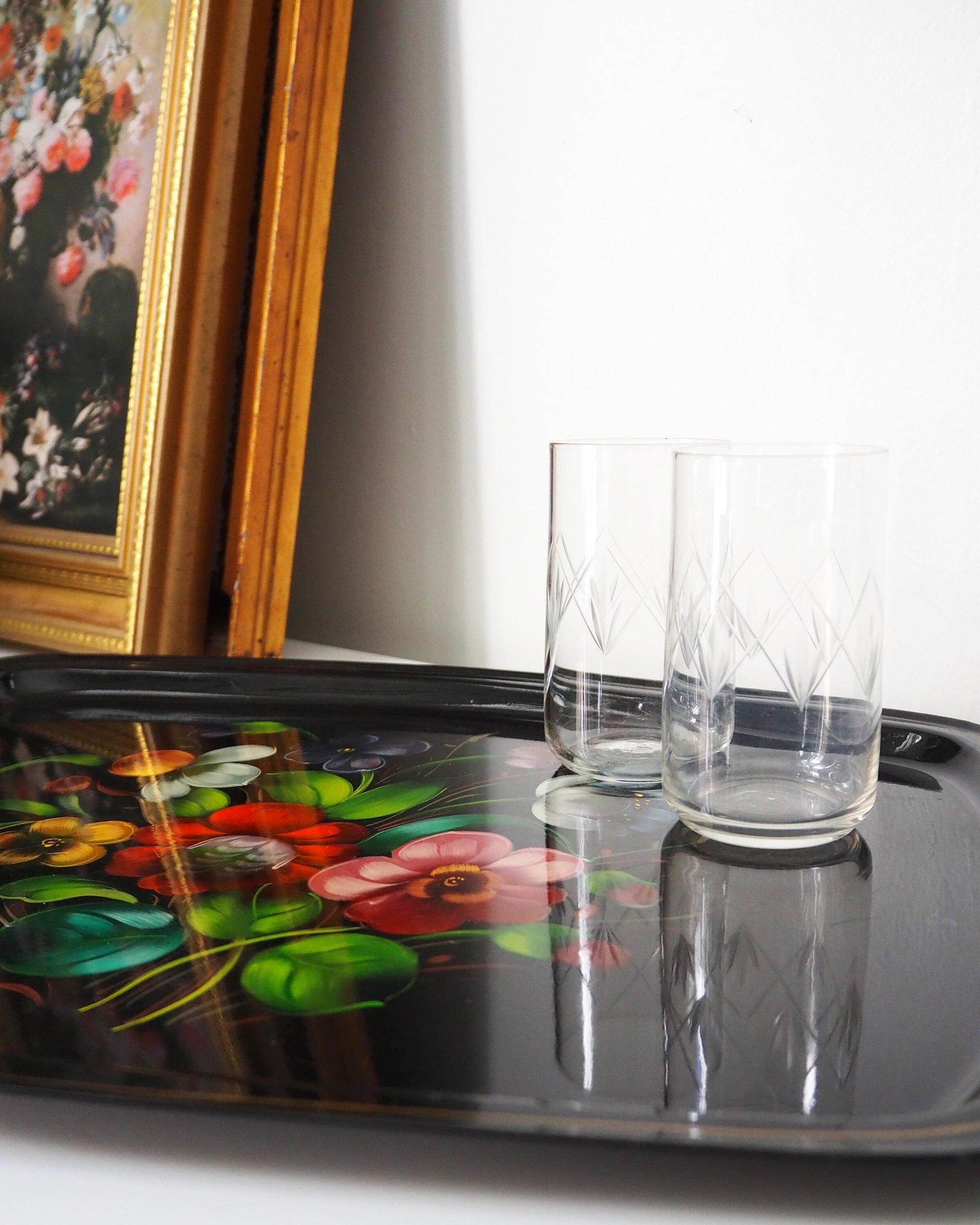 Vintage floral metal tray | Large handpainted floral tray | Vintage floral tray | Vintage Zhostovo tray