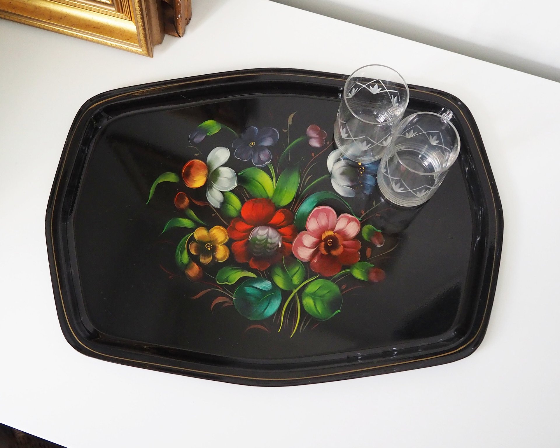 Vintage floral metal tray | Large handpainted floral tray | Vintage floral tray | Vintage Zhostovo tray