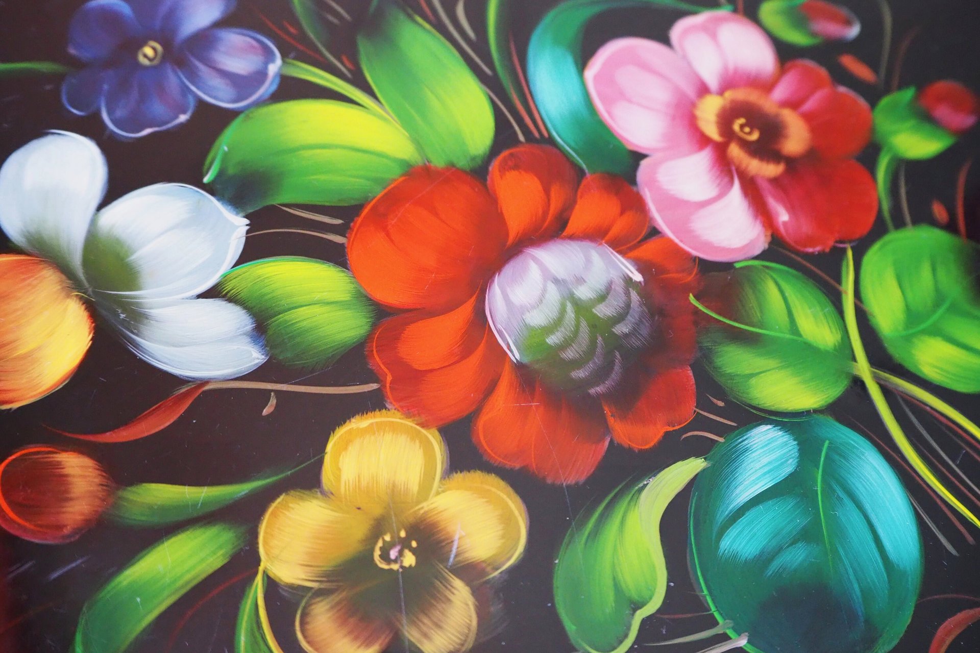 Vintage floral metal tray | Large handpainted floral tray | Vintage floral tray | Vintage Zhostovo tray