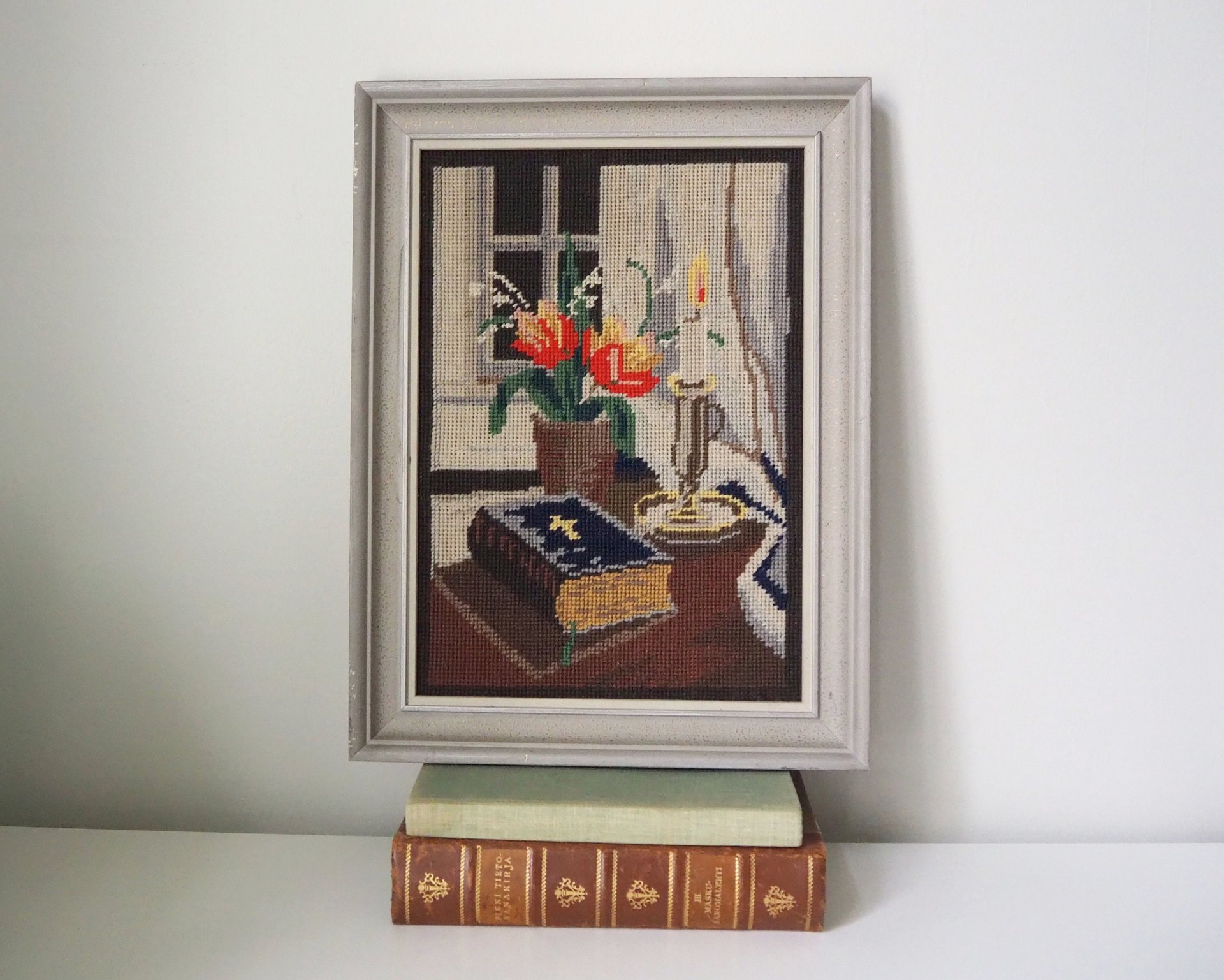Vintage needlepoint wall art | Religious needlepoint | Scandinavian wall art | Needlepoint wall hanging | Wool needlepoint