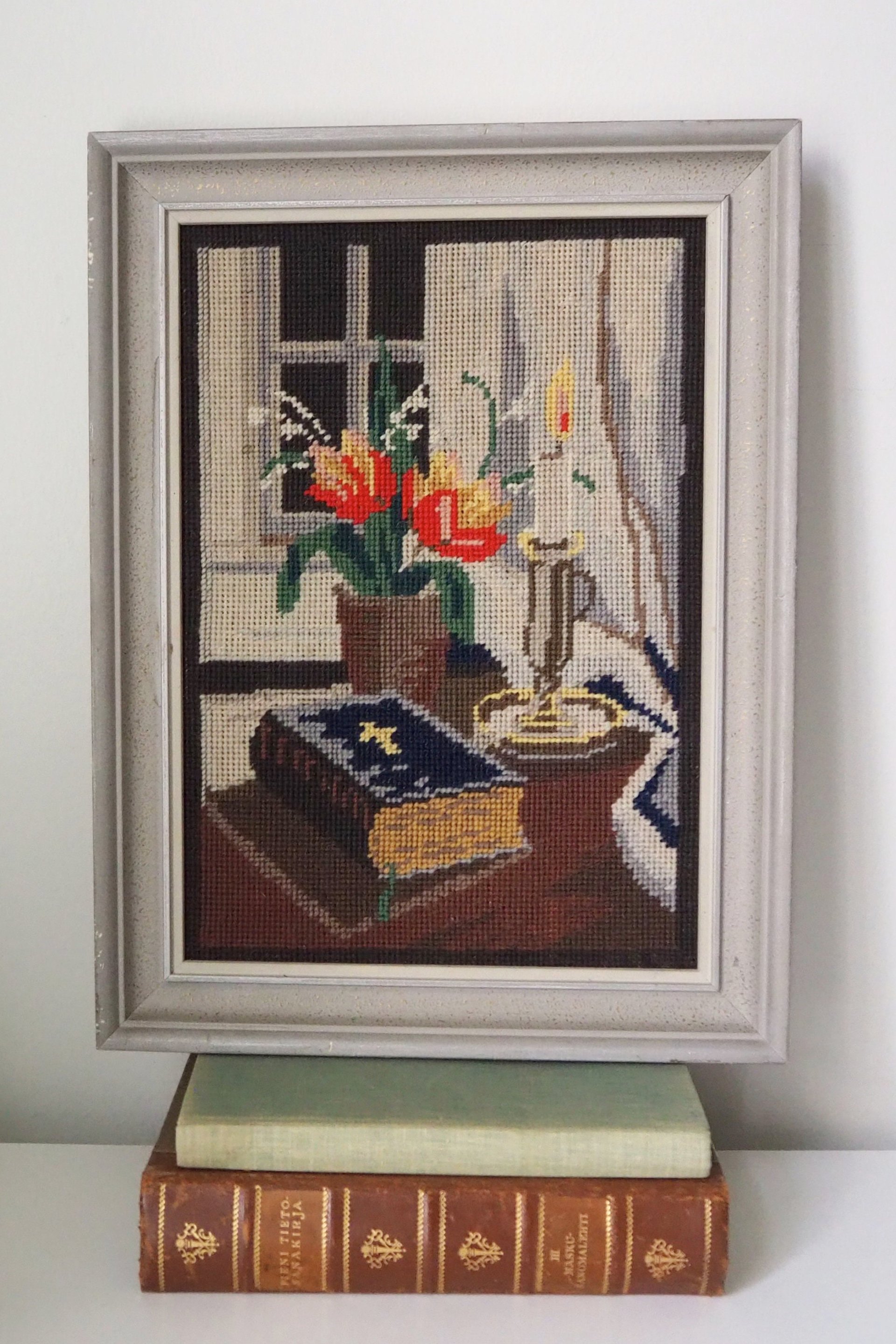 Vintage needlepoint wall art | Religious needlepoint | Scandinavian wall art | Needlepoint wall hanging | Wool needlepoint