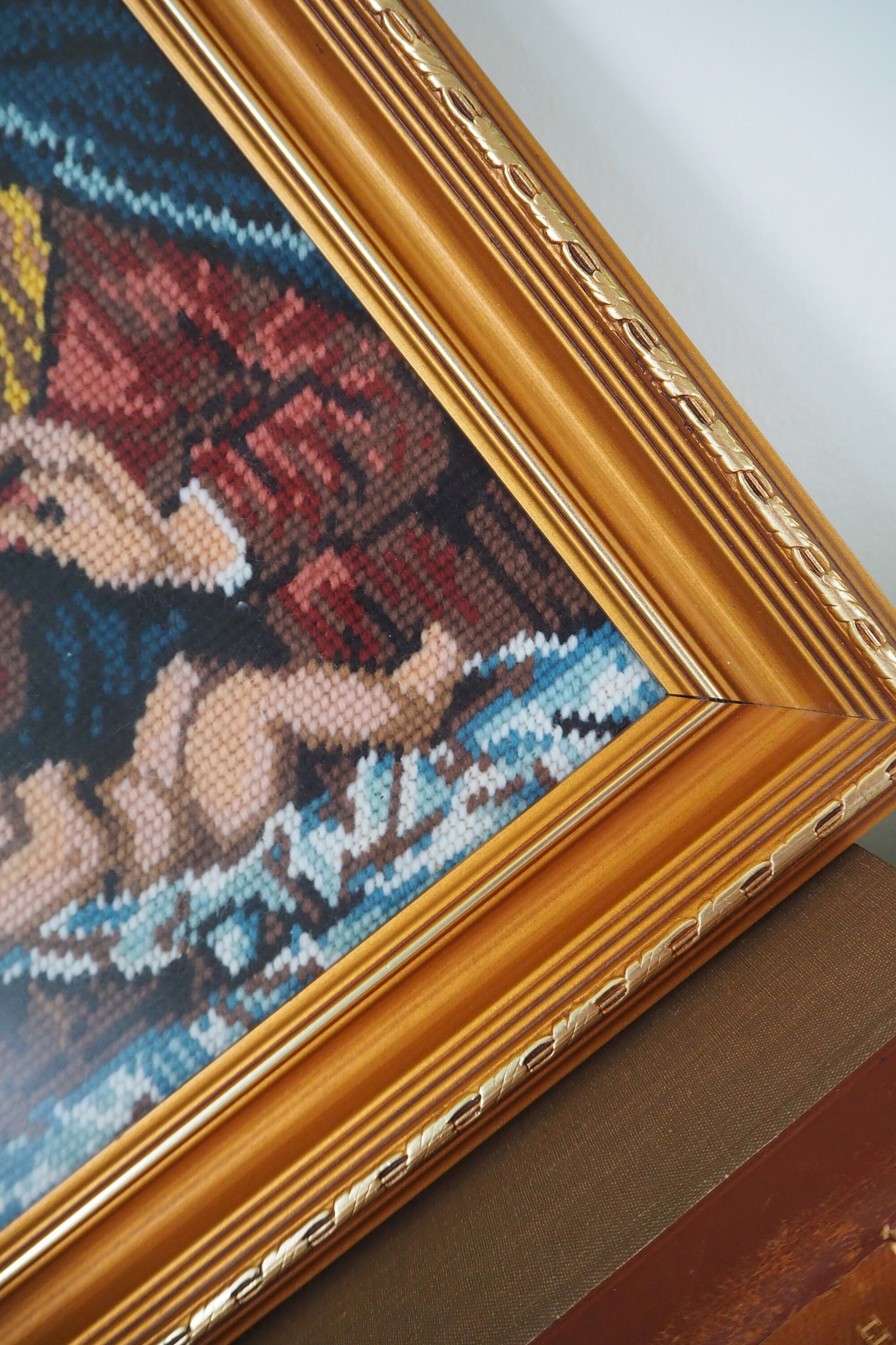 Vintage needlepoint wall art | Religious needlepoint | Scandinavian wall art | Needlepoint wall hanging | Wool needlepoint