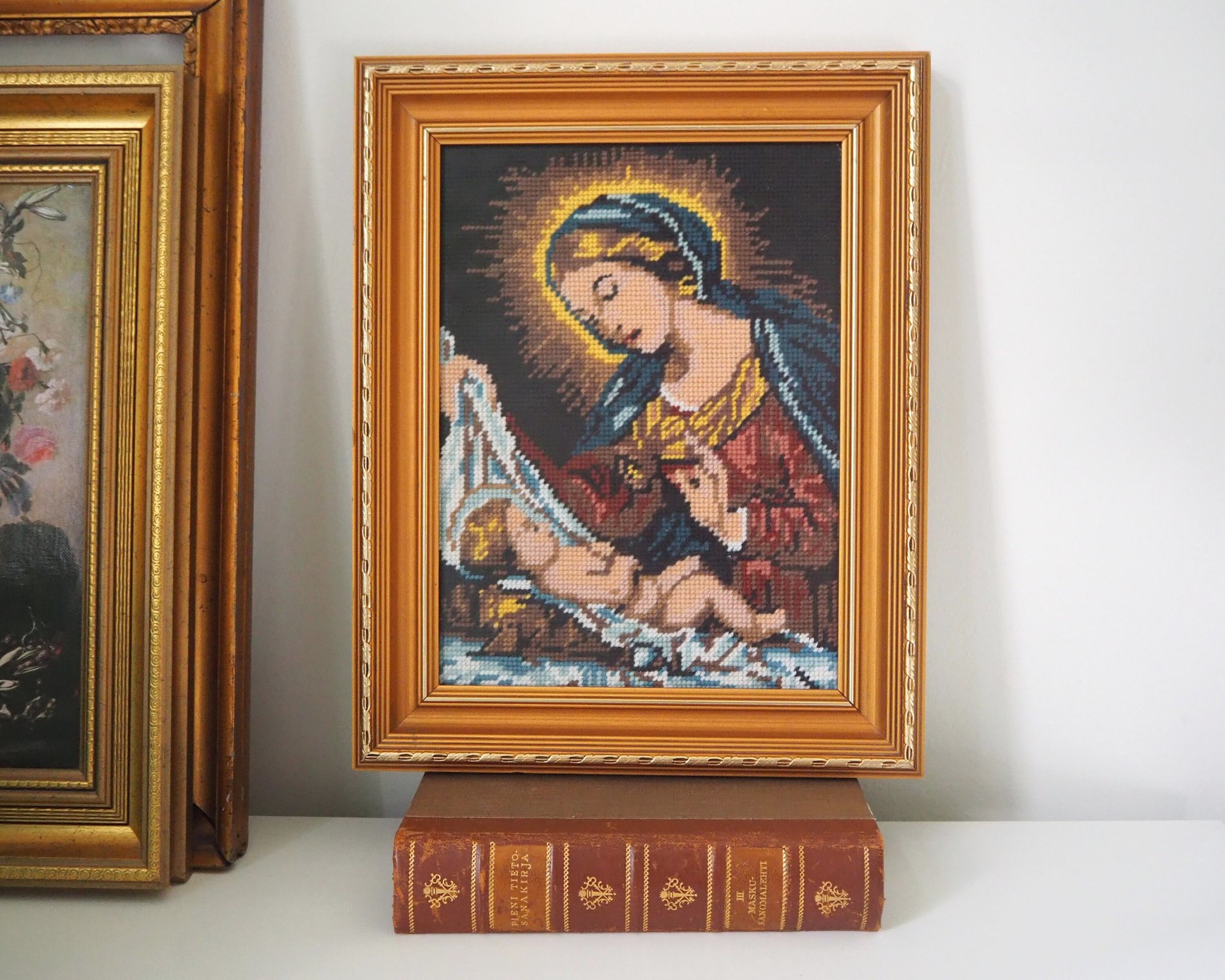 Vintage needlepoint wall art | Religious needlepoint | Scandinavian wall art | Needlepoint wall hanging | Wool needlepoint