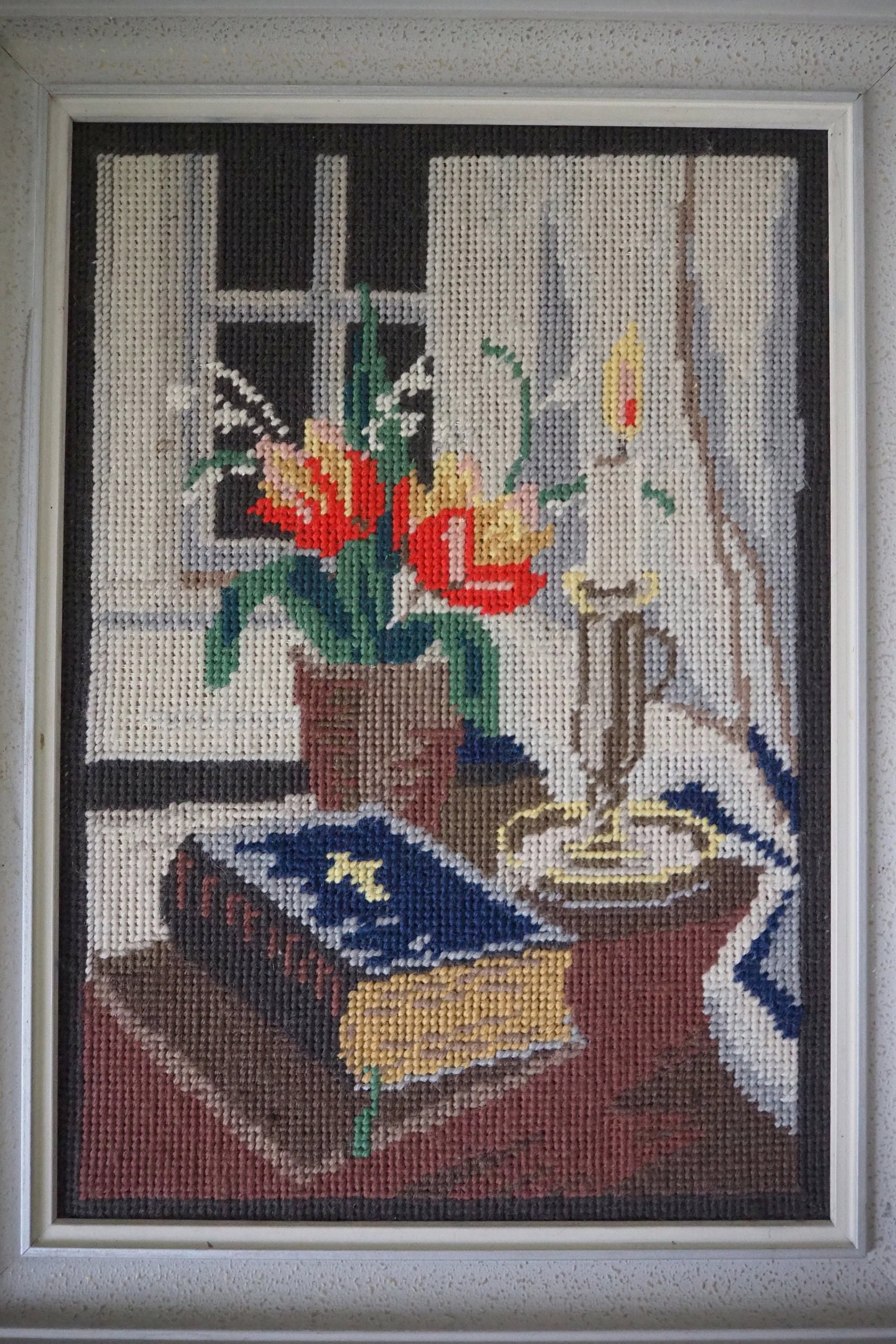 Vintage needlepoint wall art | Religious needlepoint | Scandinavian wall art | Needlepoint wall hanging | Wool needlepoint