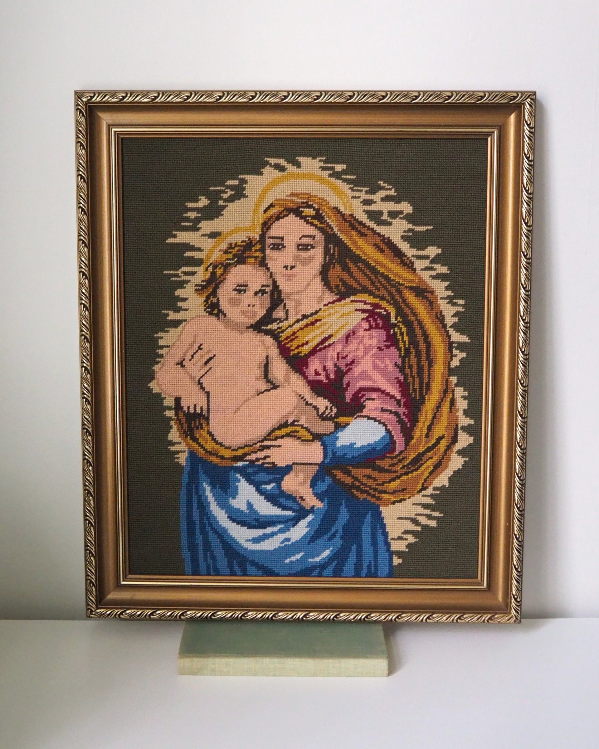 Vintage needlepoint wall art | Religious needlepoint | Scandinavian wall art | Needlepoint wall hanging | Wool needlepoint