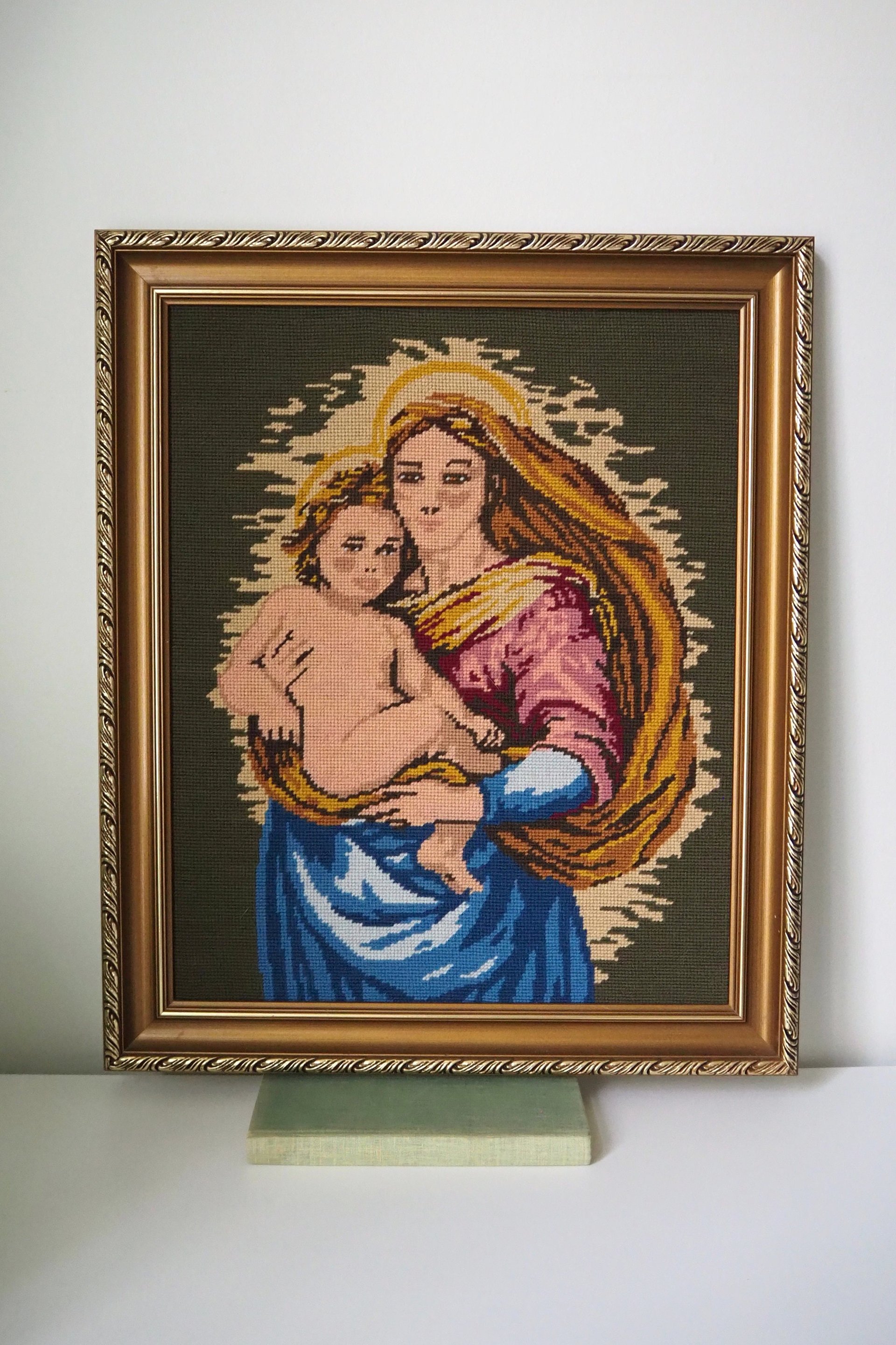 Vintage needlepoint wall art | Religious needlepoint | Scandinavian wall art | Needlepoint wall hanging | Wool needlepoint