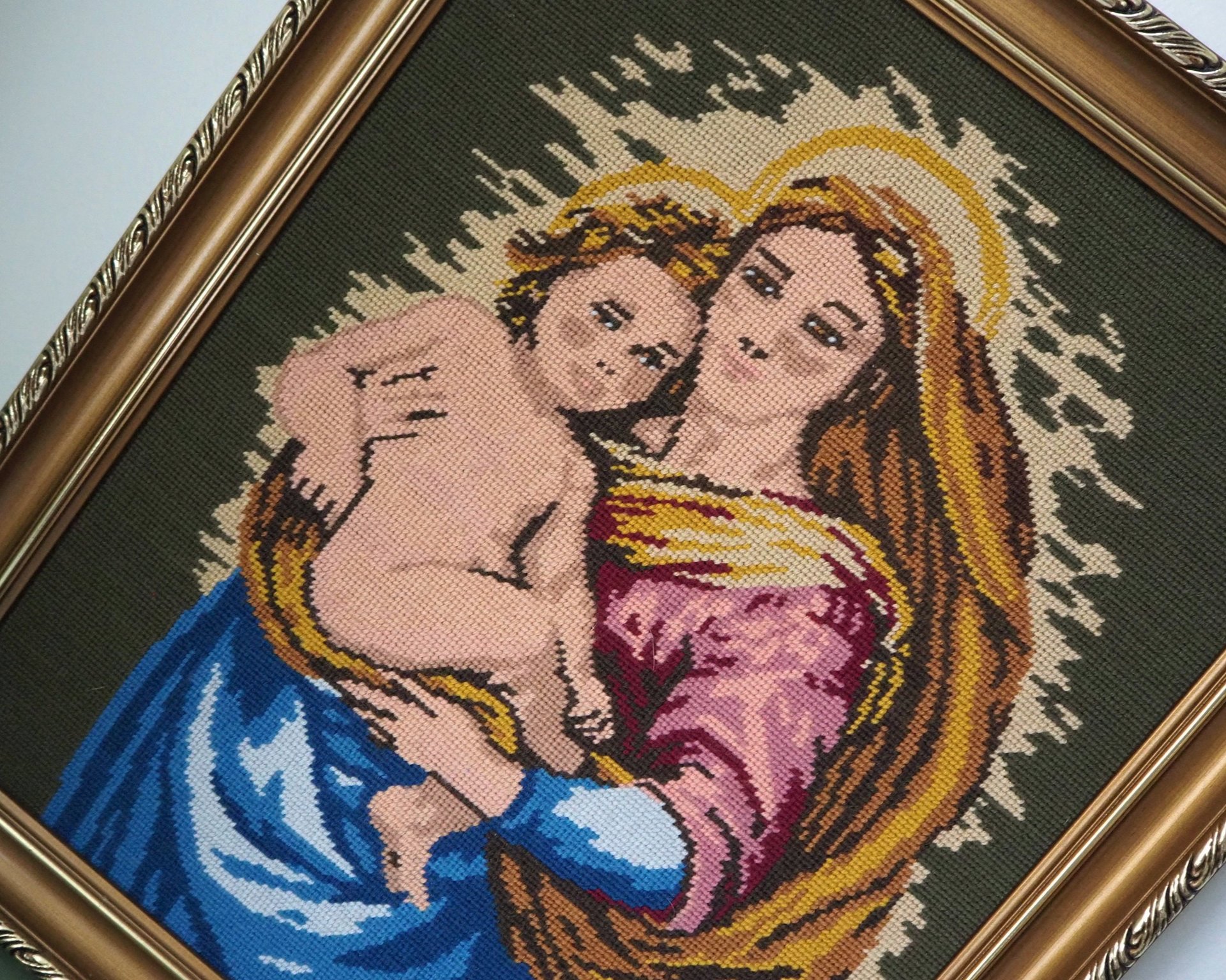 Vintage needlepoint wall art | Religious needlepoint | Scandinavian wall art | Needlepoint wall hanging | Wool needlepoint