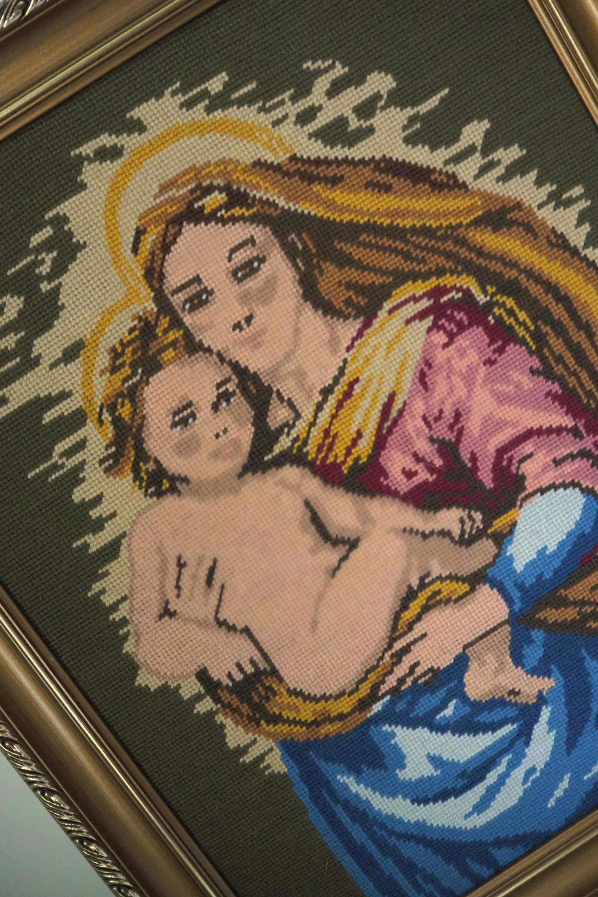 Vintage needlepoint wall art | Religious needlepoint | Scandinavian wall art | Needlepoint wall hanging | Wool needlepoint