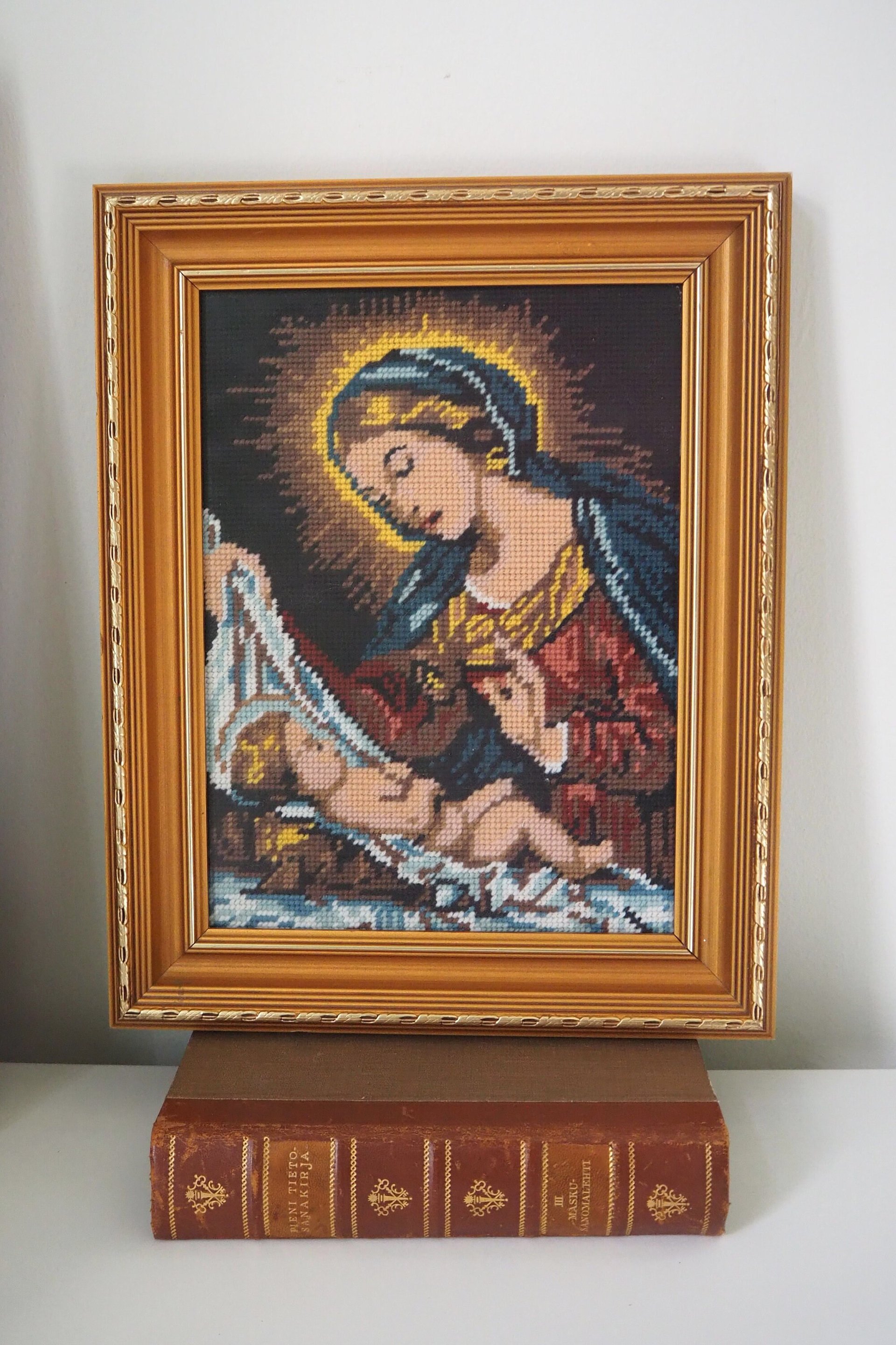 Vintage needlepoint wall art | Religious needlepoint | Scandinavian wall art | Needlepoint wall hanging | Wool needlepoint